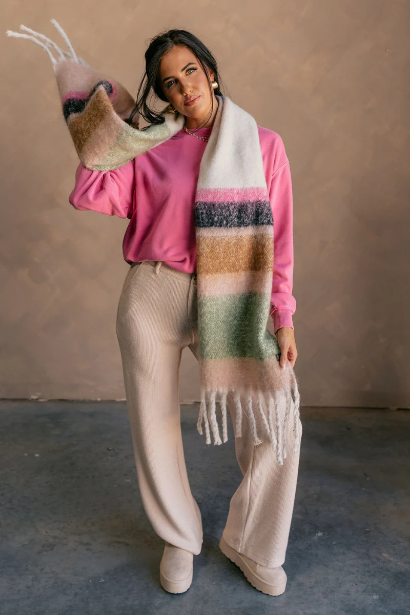 Sienna Ivory Multi Striped Fringe Scarf - Image 3