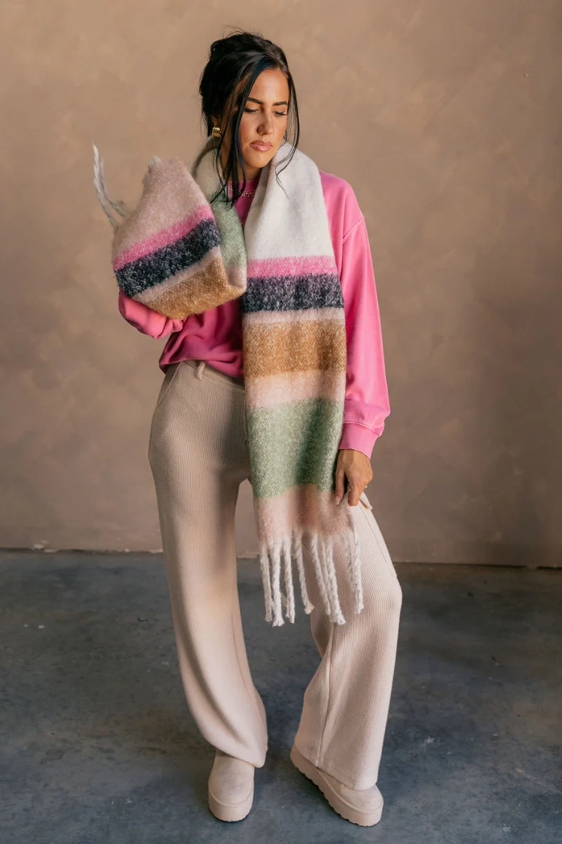 Sienna Ivory Multi Striped Fringe Scarf - Image 4