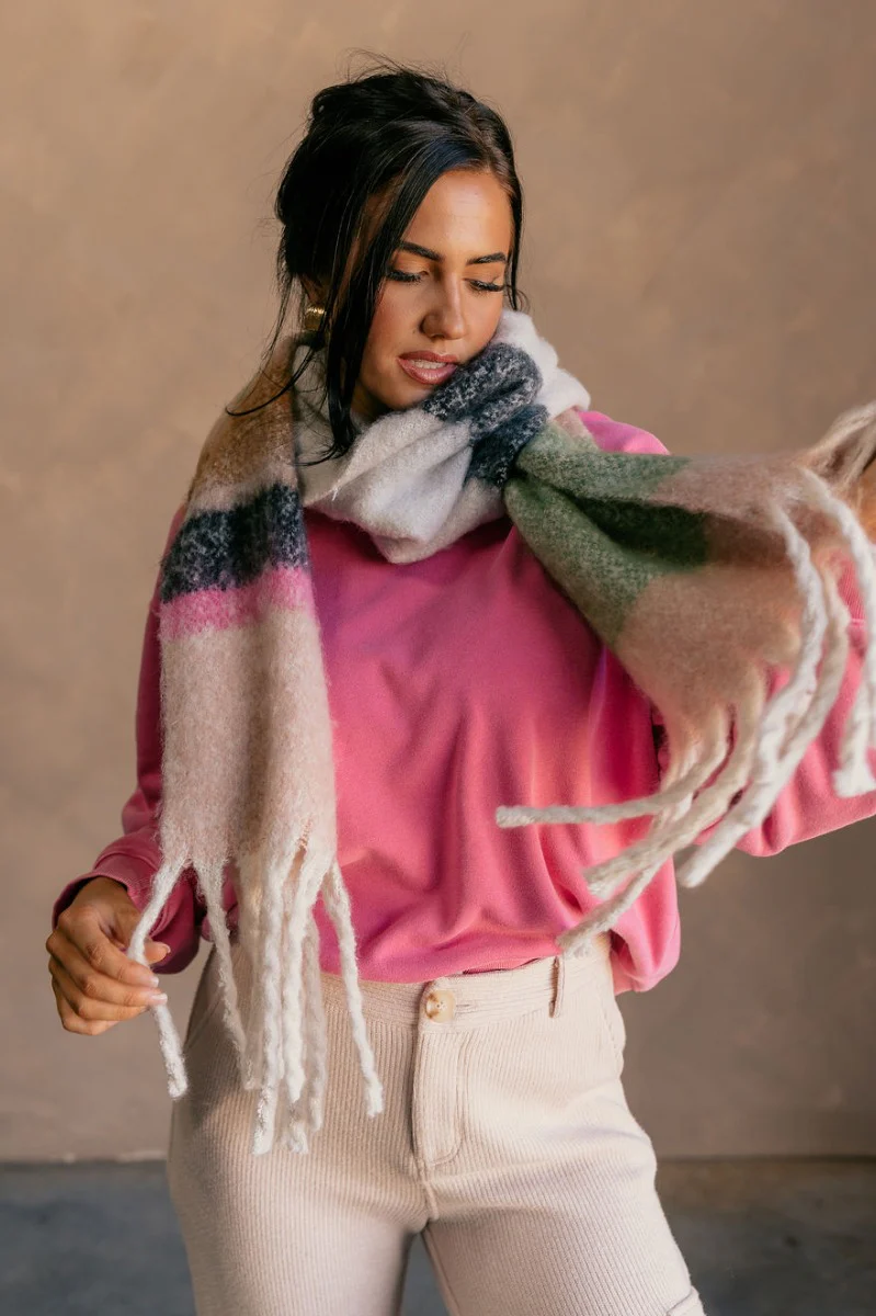 Sienna Ivory Multi Striped Fringe Scarf - Image 5