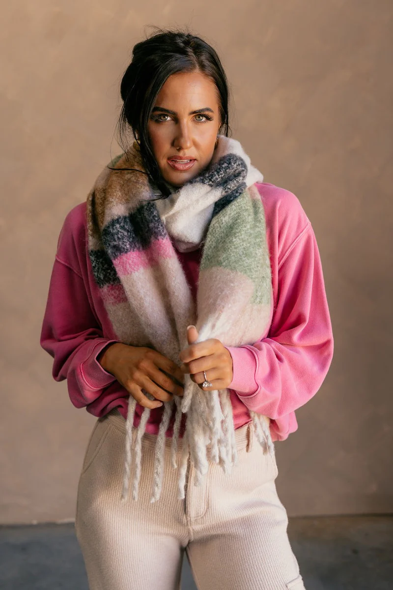 Sienna Ivory Multi Striped Fringe Scarf - Image 6