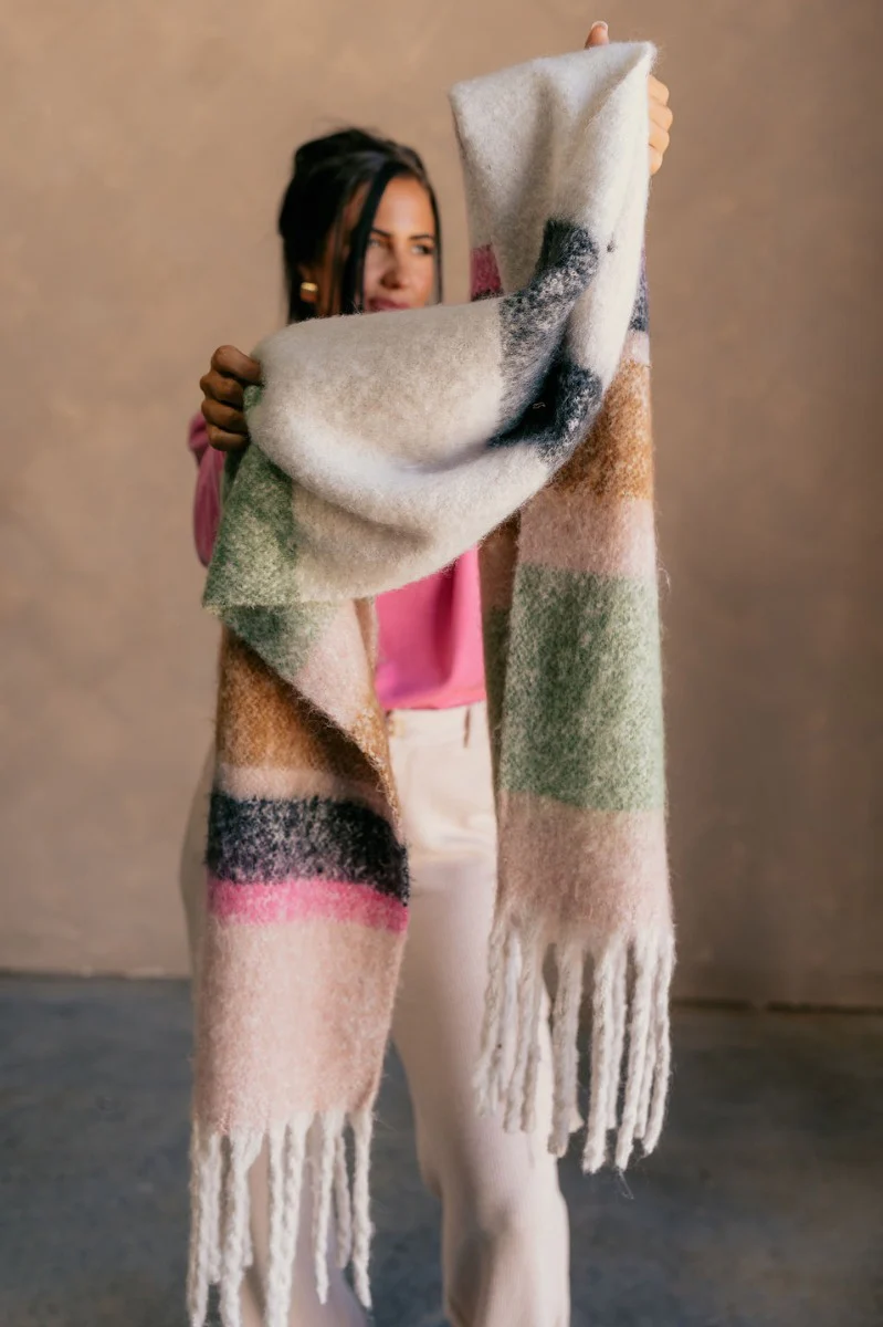 Sienna Ivory Multi Striped Fringe Scarf - Image 7