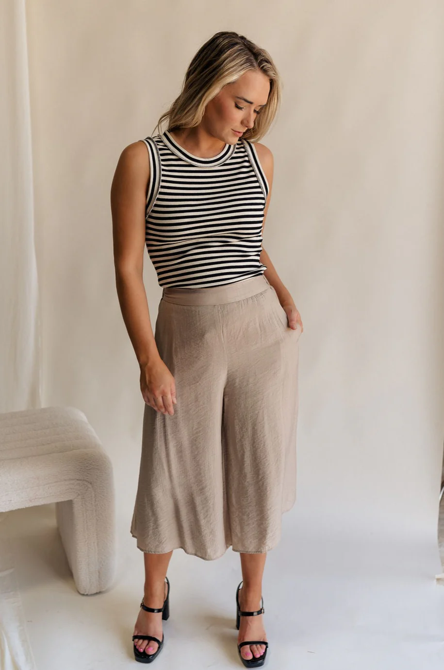 Sienna Light Taupe Cropped Flare Pants