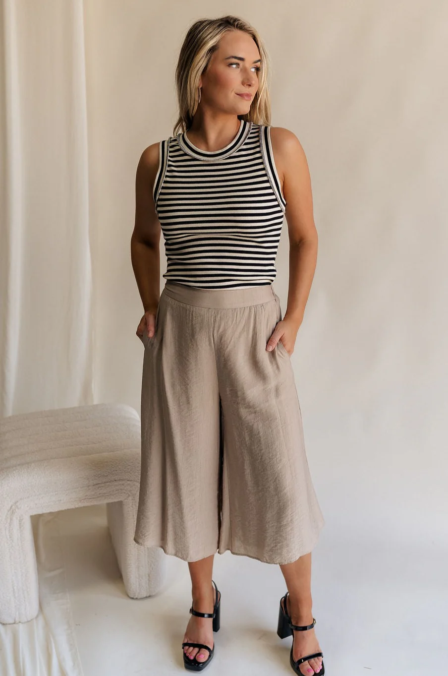 Sienna Light Taupe Cropped Flare Pants - Image 2