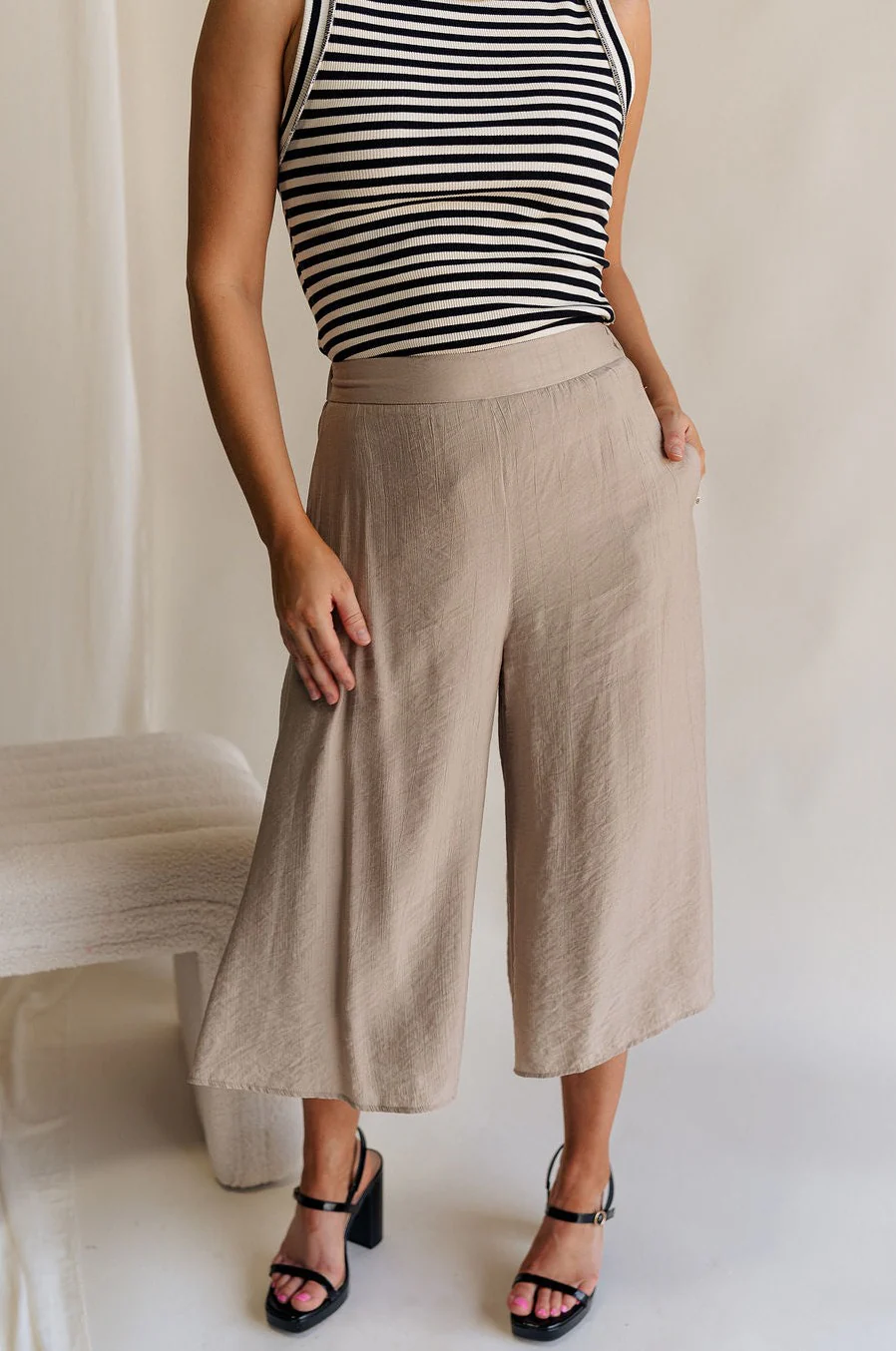 Sienna Light Taupe Cropped Flare Pants - Image 4