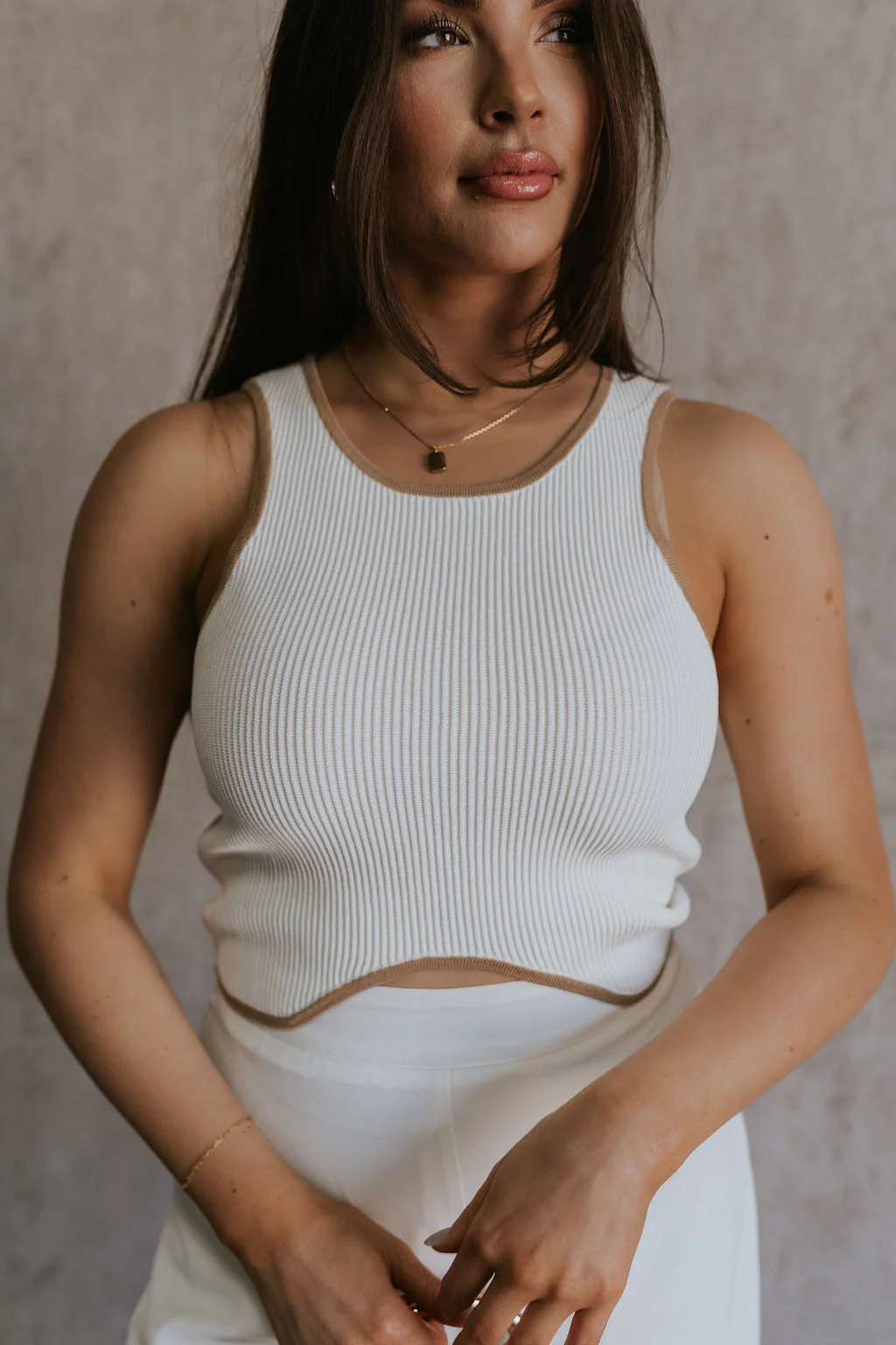 Sienna Off White & Tan Sleeveless Tank - Image 2