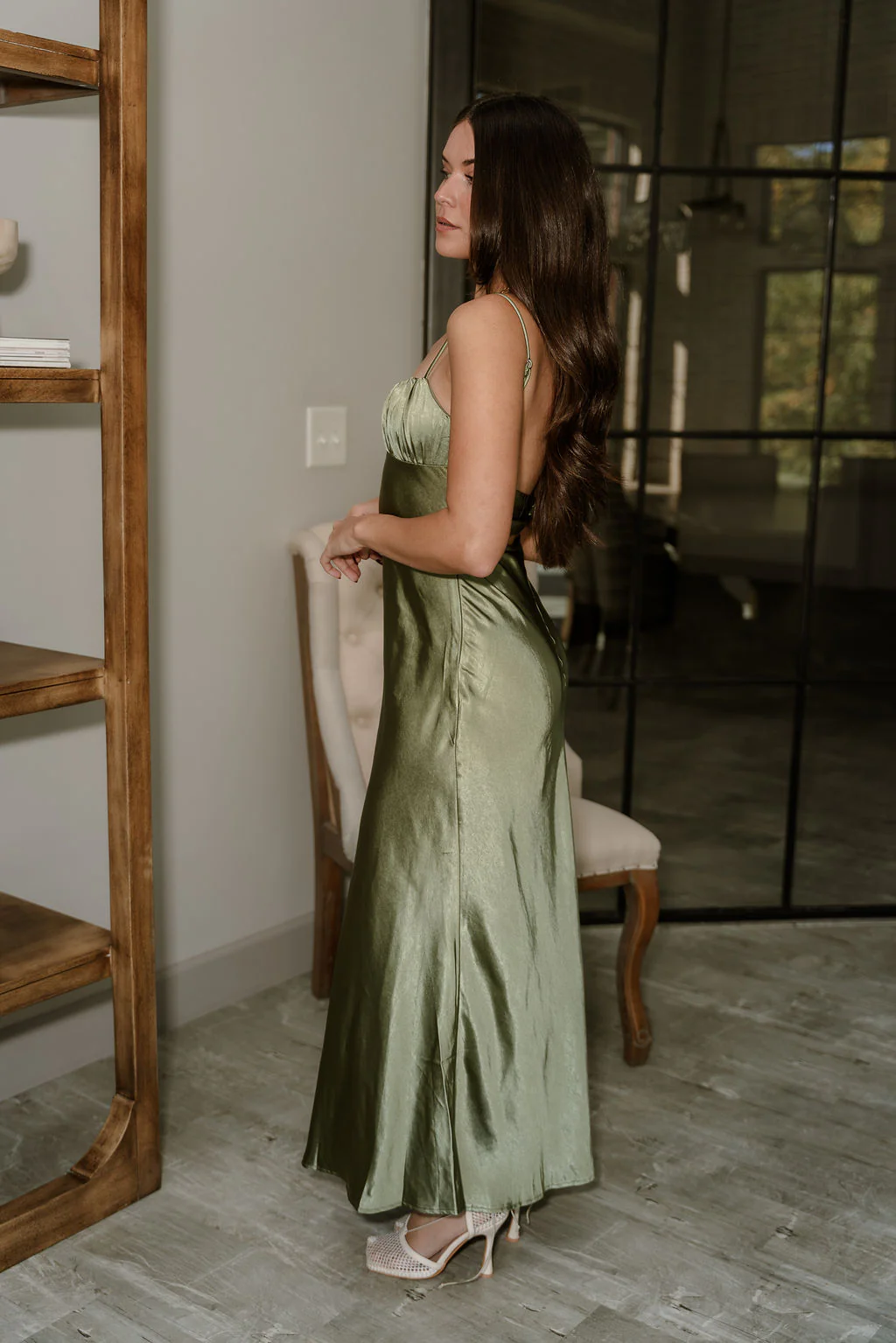 Sienna Olive Green Satin Maxi Dress - Image 7