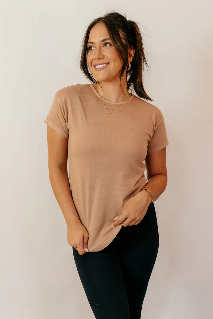 Sienna Taupe Basic Short Sleeve Top