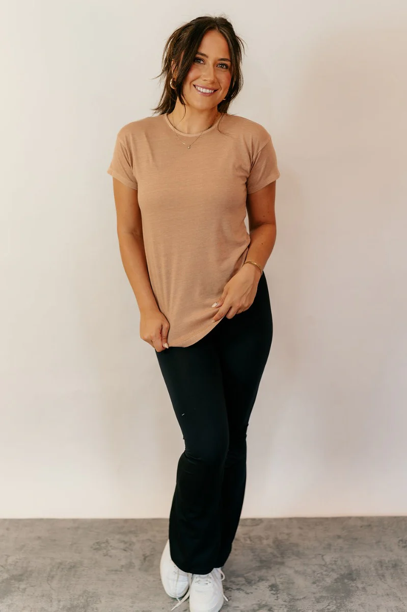 Sienna Taupe Basic Short Sleeve Top - Image 2