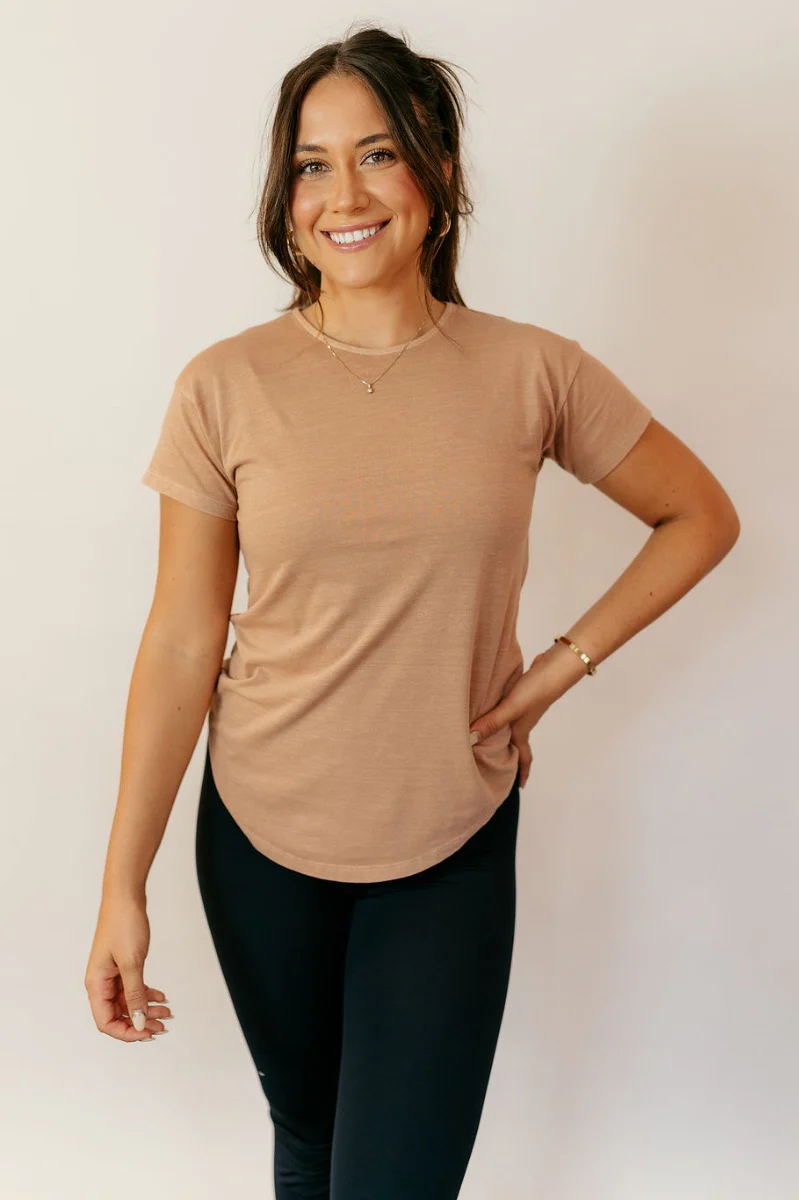 Sienna Taupe Basic Short Sleeve Top - Image 3