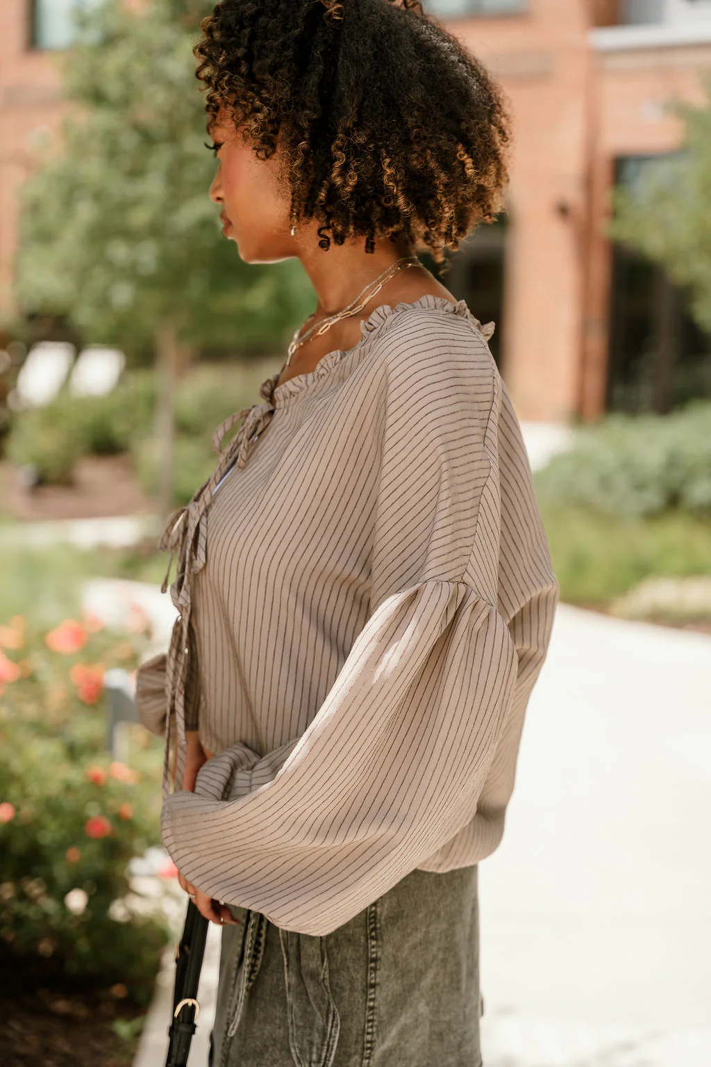 Sierra Brown Stripe Front Ties Top - Image 3