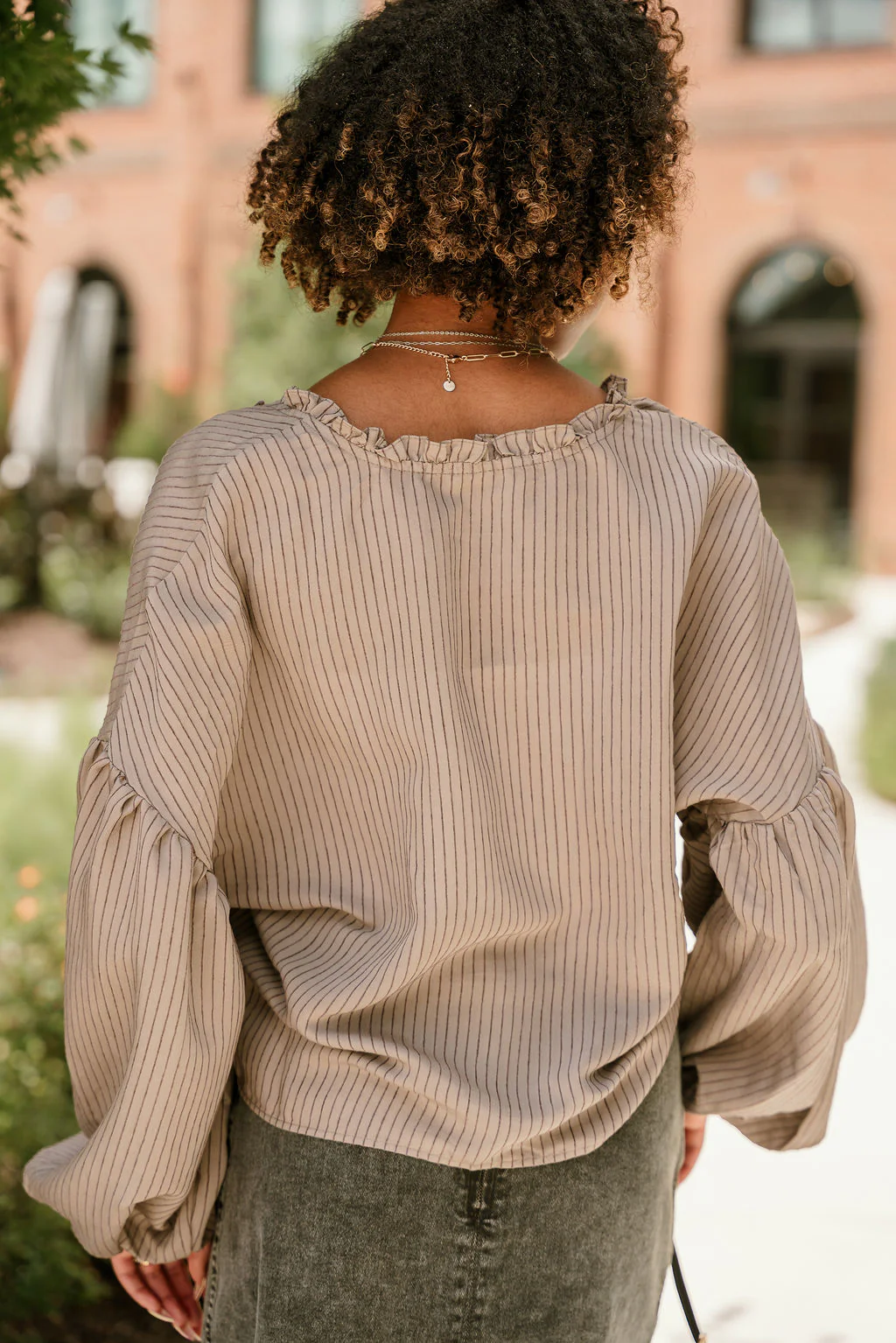 Sierra Brown Stripe Front Ties Top - Image 4