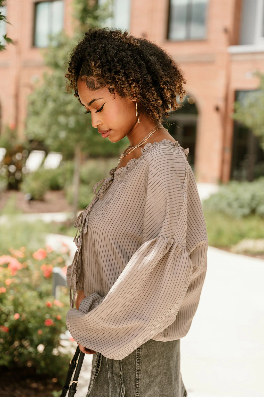 Sierra Brown Stripe Front Ties Top - Image 7