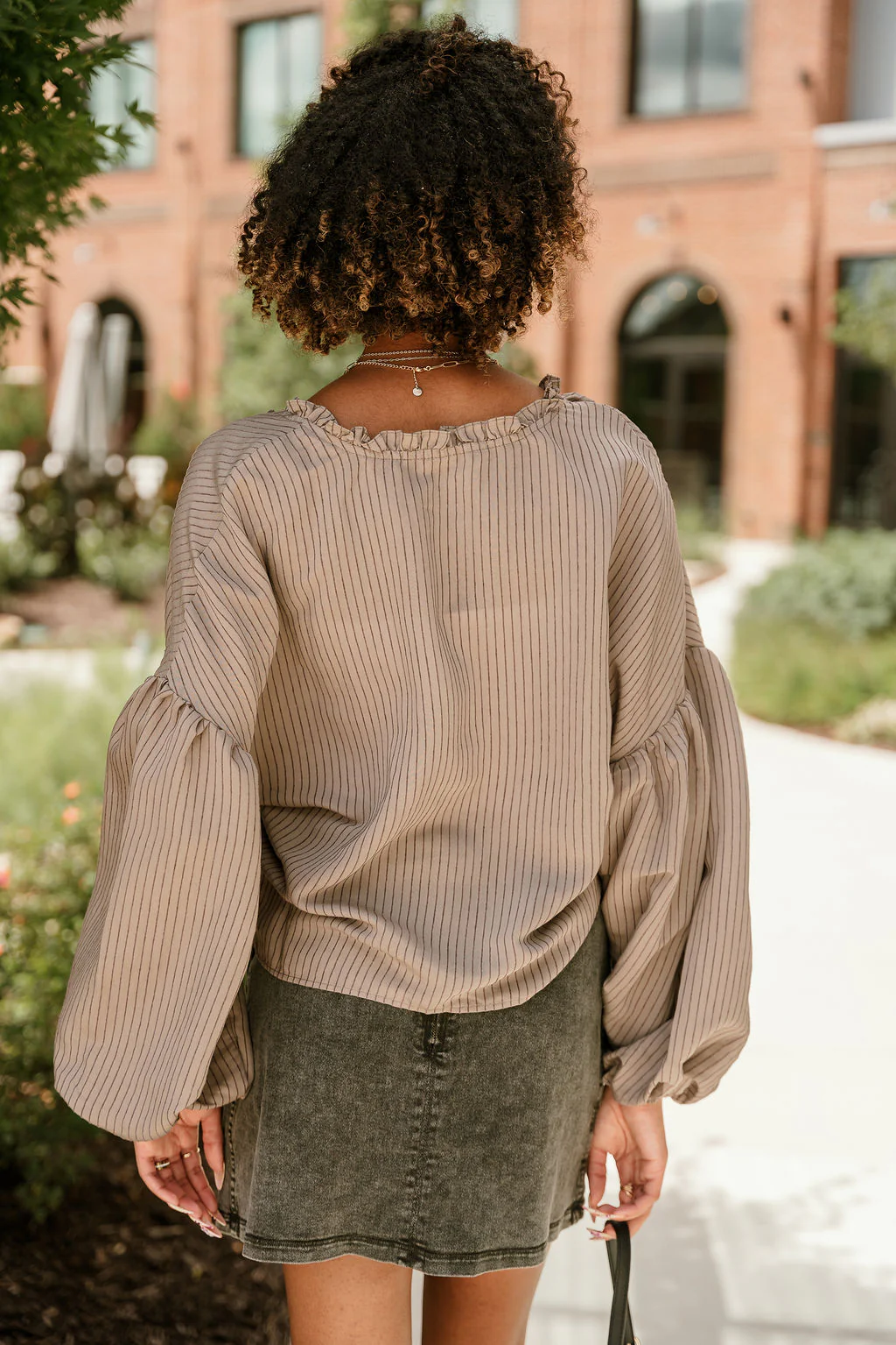 Sierra Brown Stripe Front Ties Top - Image 8