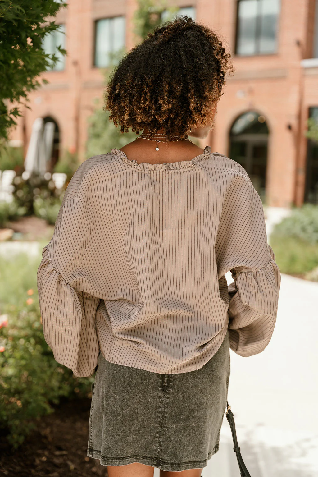 Sierra Brown Stripe Front Ties Top - Image 9