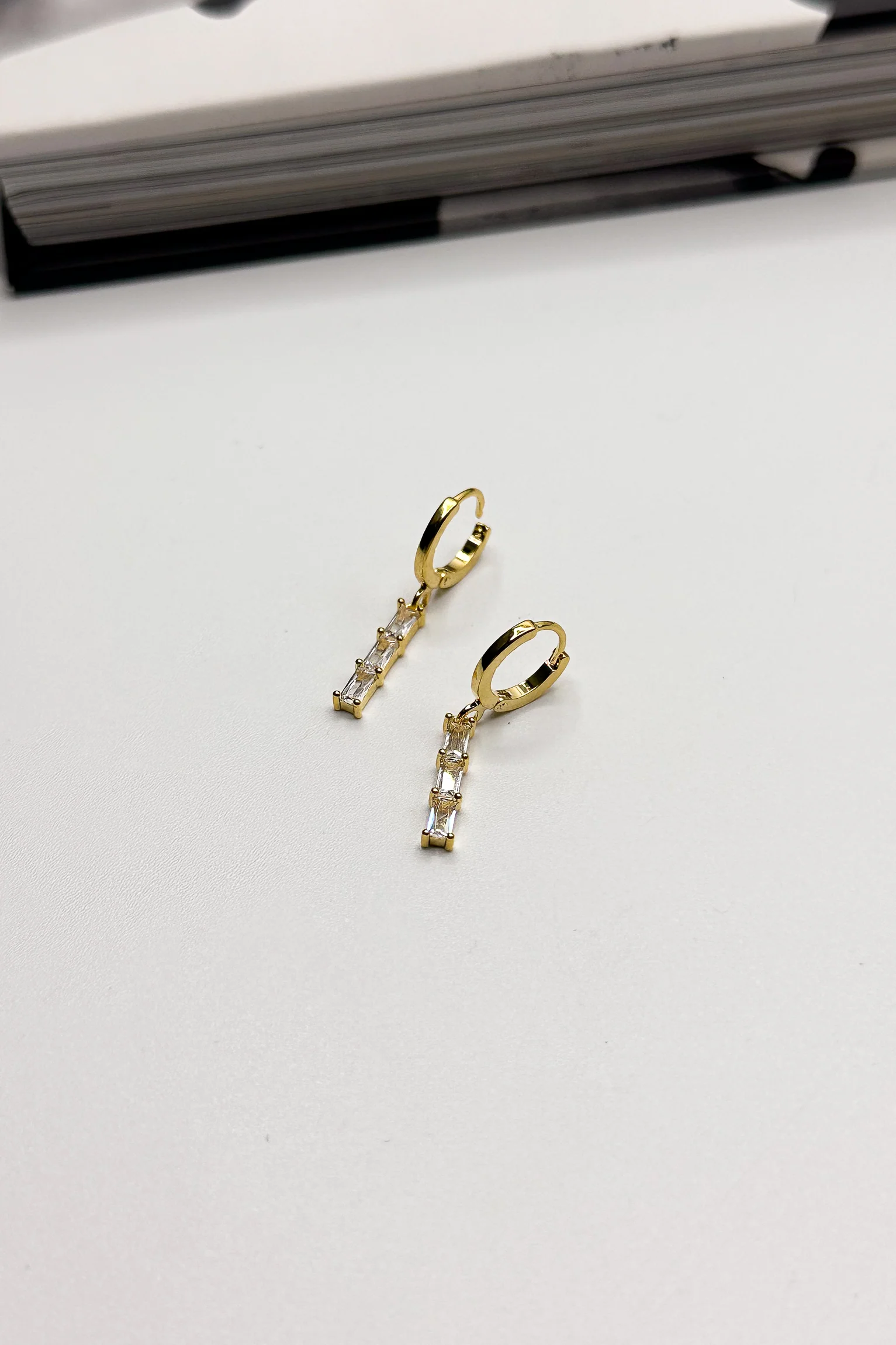 Sierra Gold & Rhinestone Dangle Huggie Earrings