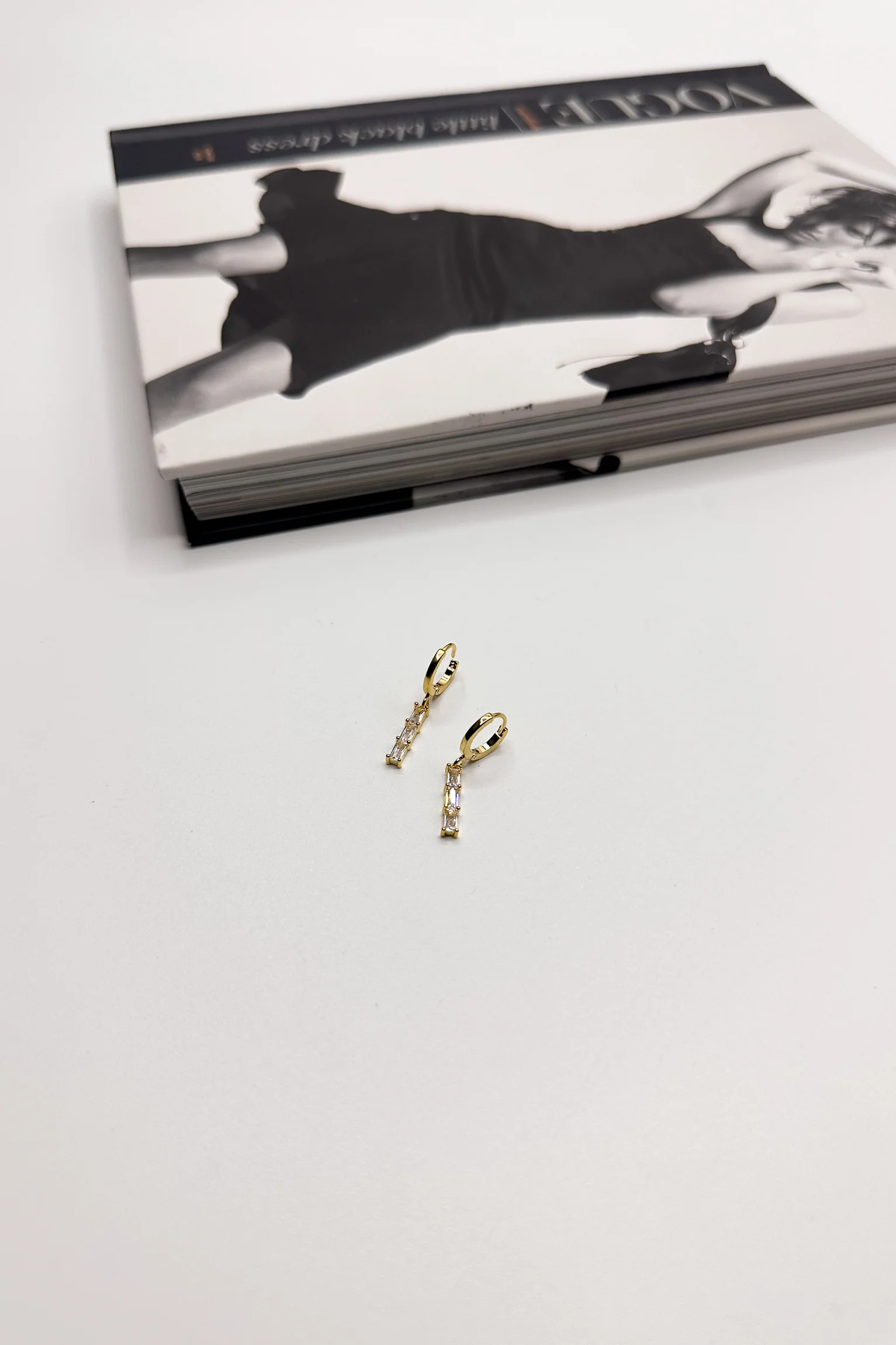 Sierra Gold & Rhinestone Dangle Huggie Earrings - Image 2
