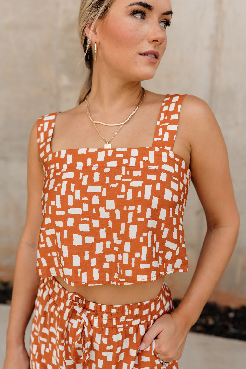 Sierra Orange Printed Cropped Tank