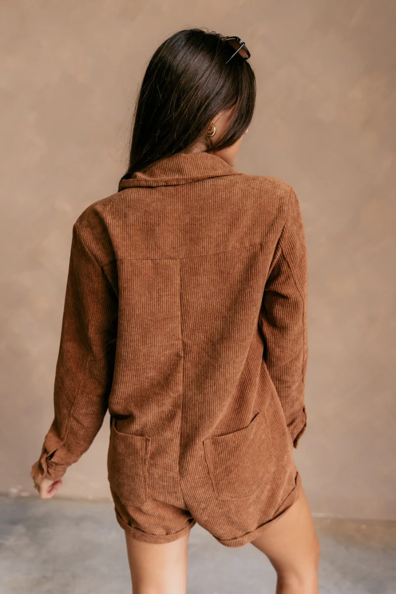Simone Brown Corduroy Long Sleeve Romper - Image 6
