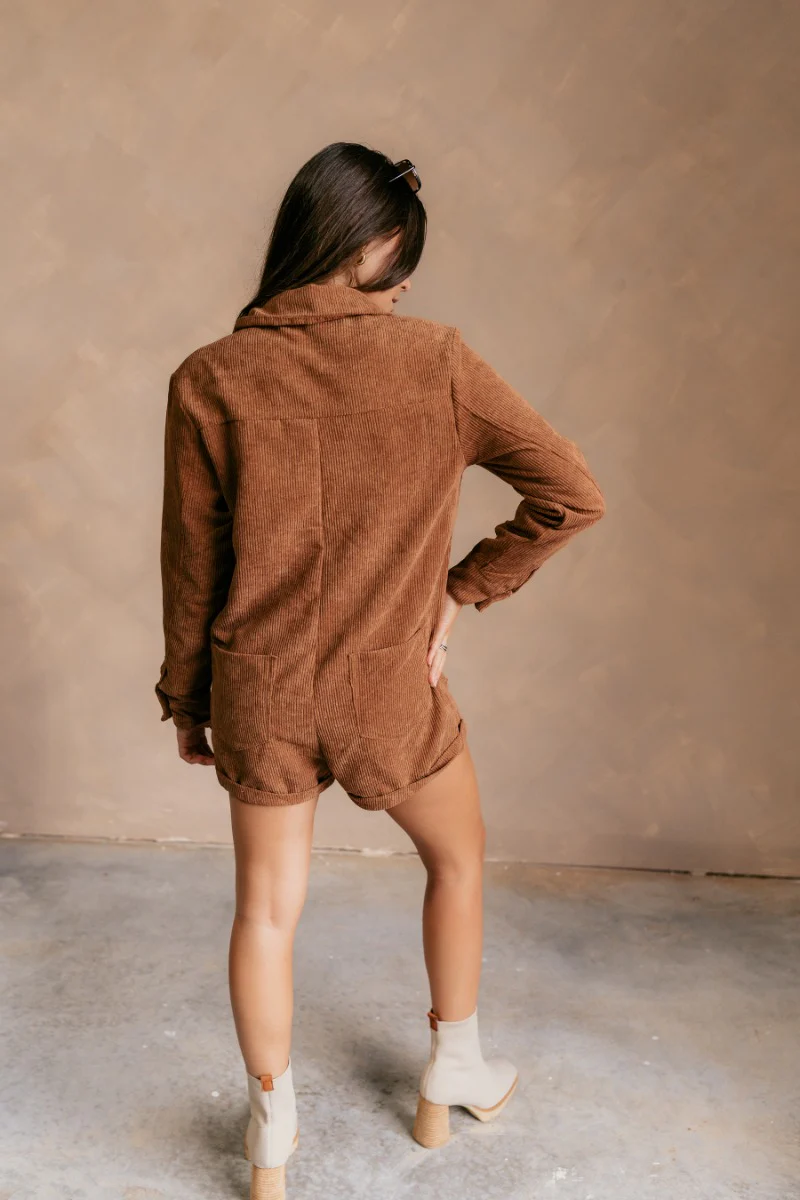 Simone Brown Corduroy Long Sleeve Romper - Image 7