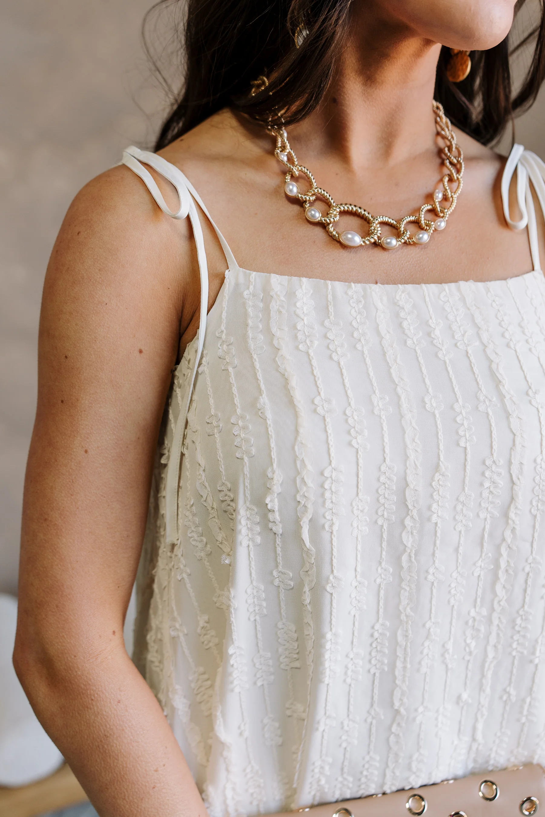 Simone Cream Tie Strap Midi Dress - Image 3