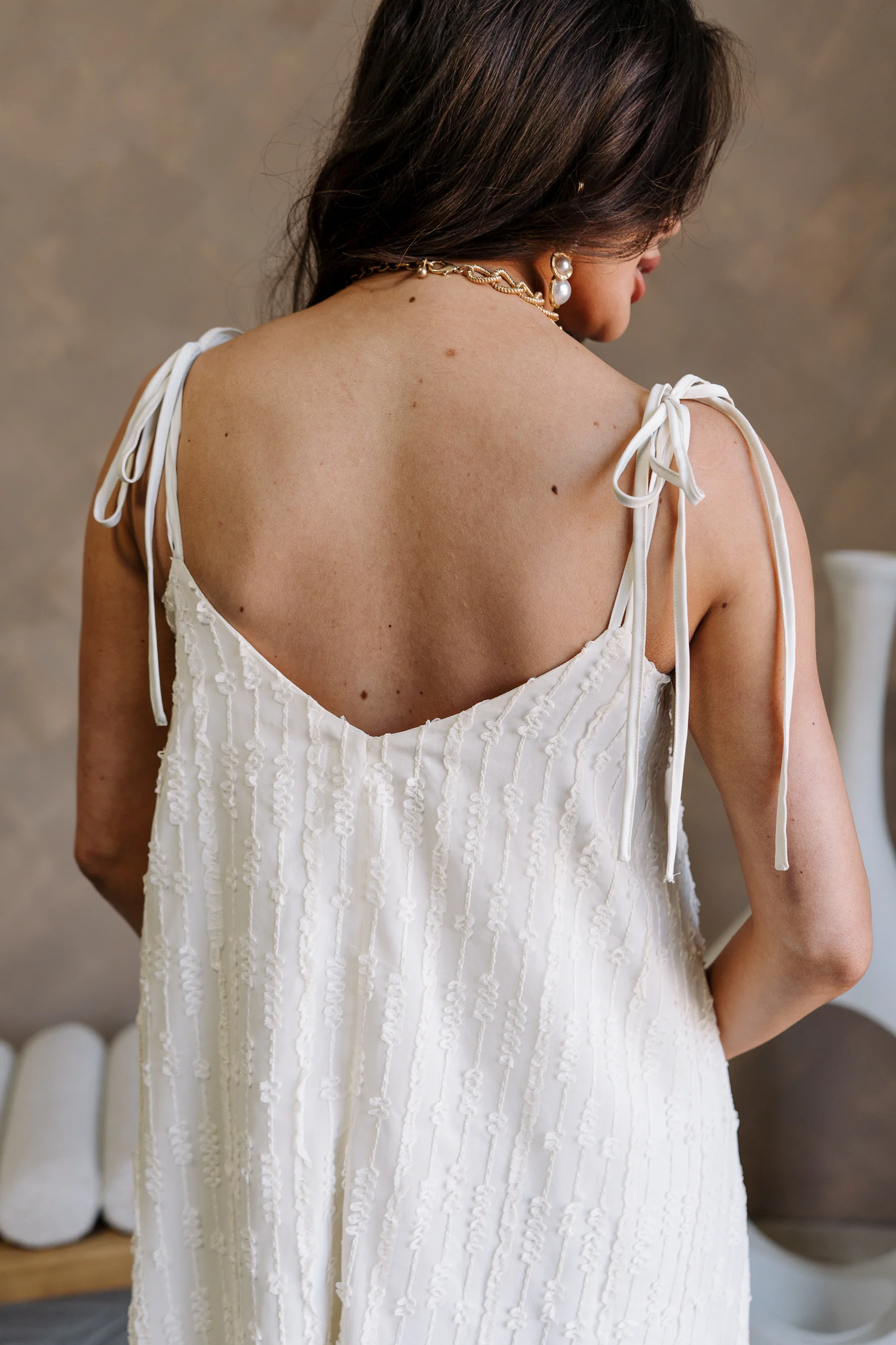 Simone Cream Tie Strap Midi Dress - Image 6