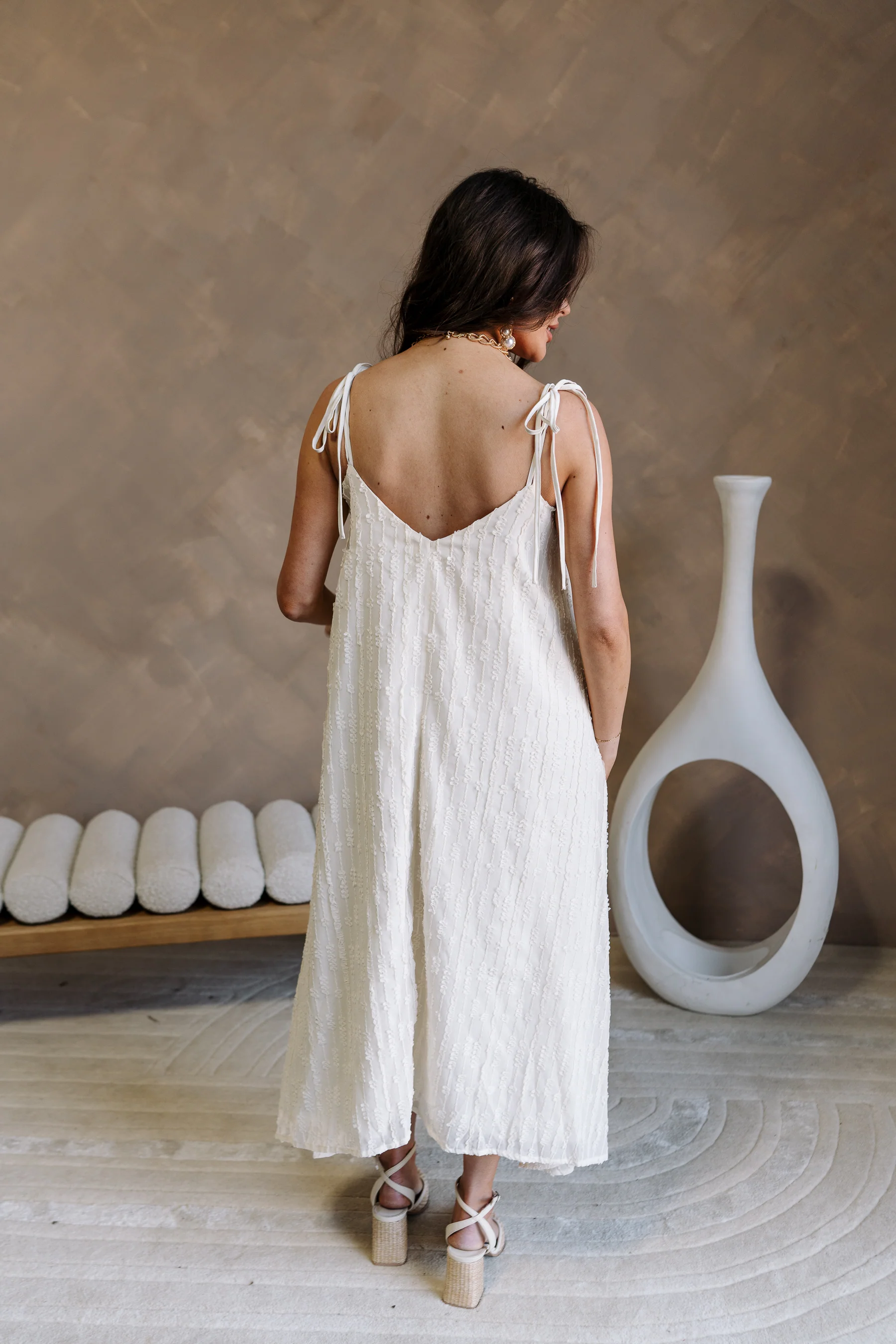 Simone Cream Tie Strap Midi Dress - Image 7