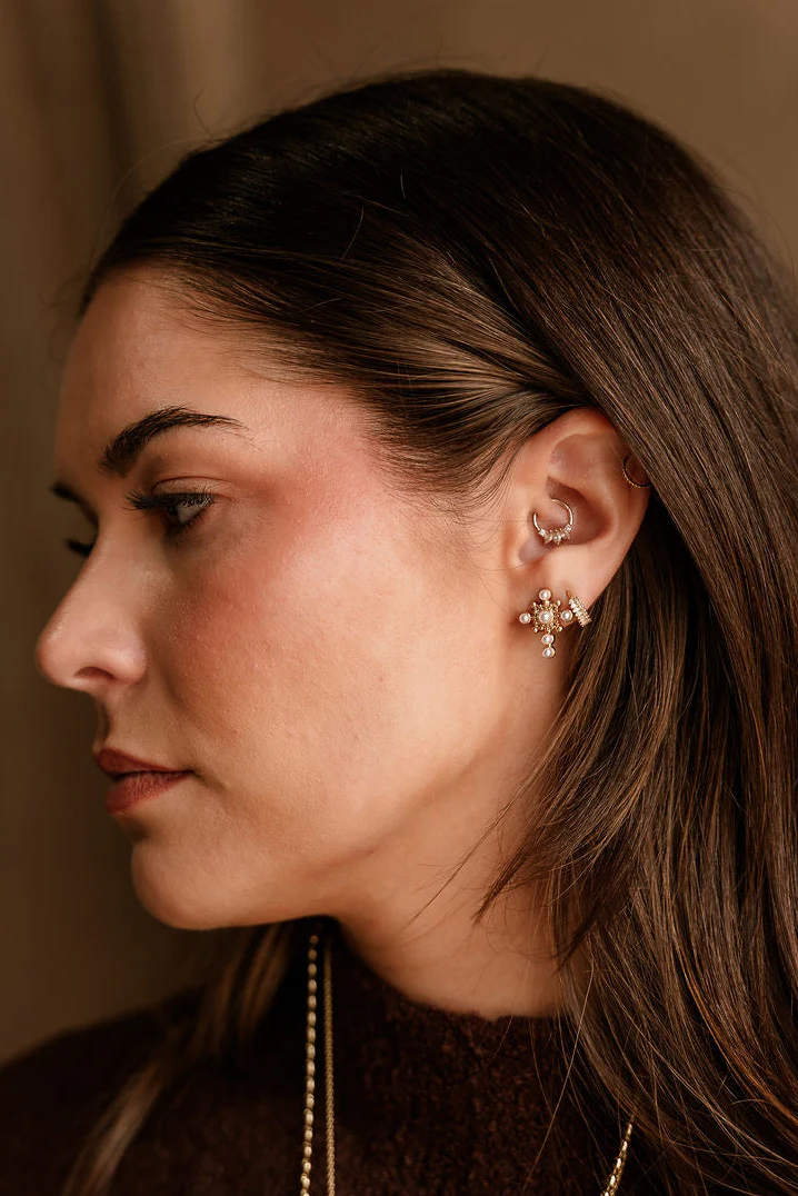 Simone Gold & Pearl Cross Stud Earrings - Image 2