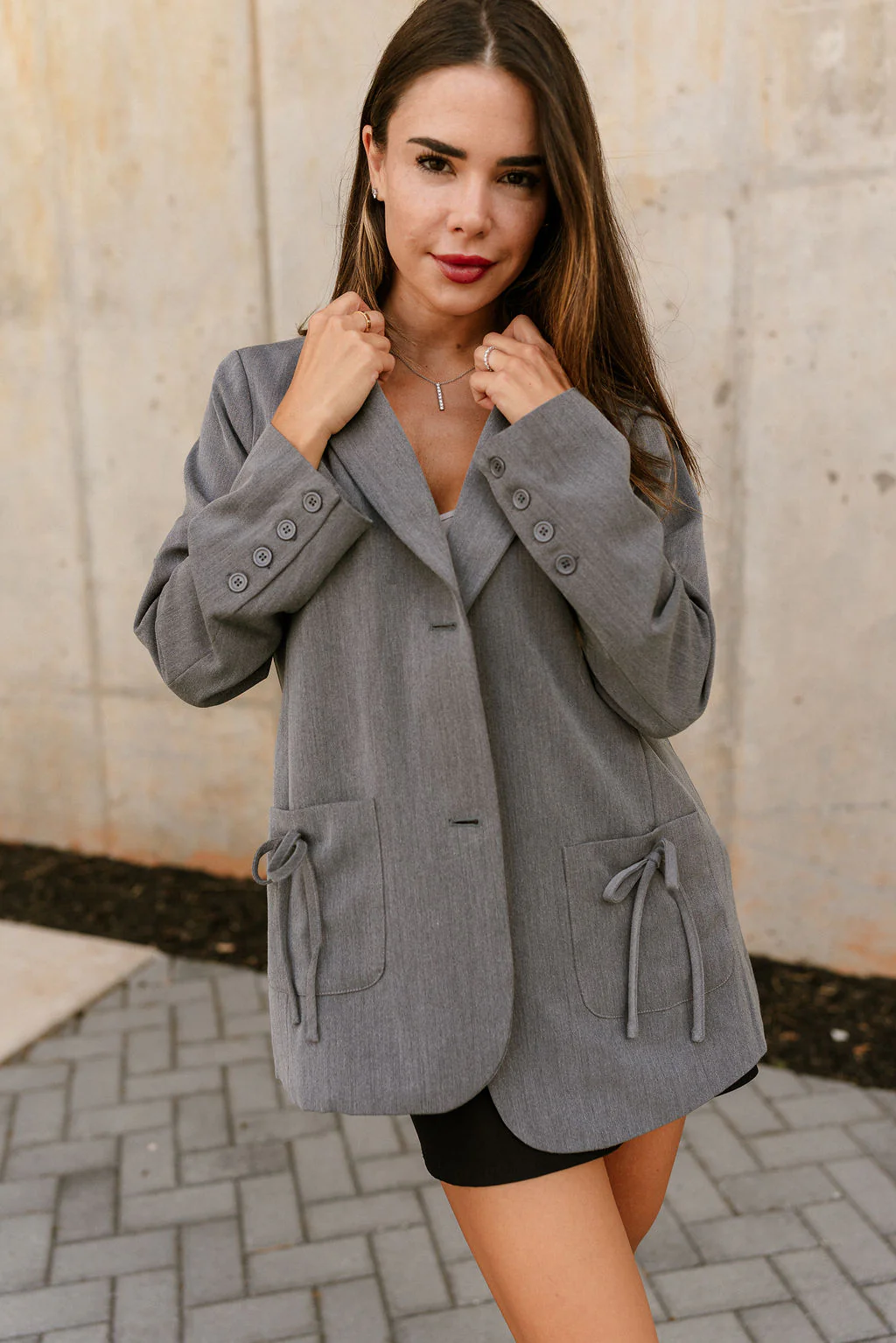 Valeria Dark Grey Tie Blazer - Image 5