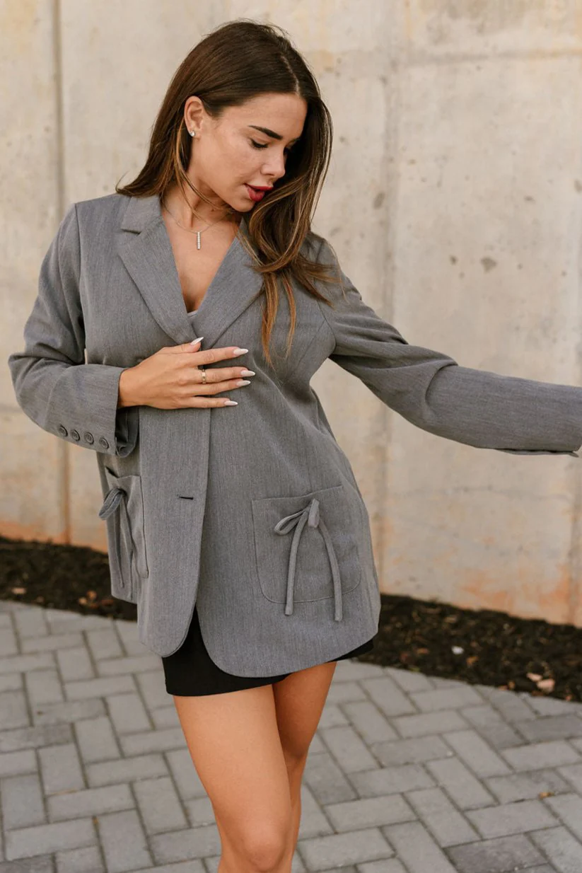 Valeria Dark Grey Tie Blazer - Image 6