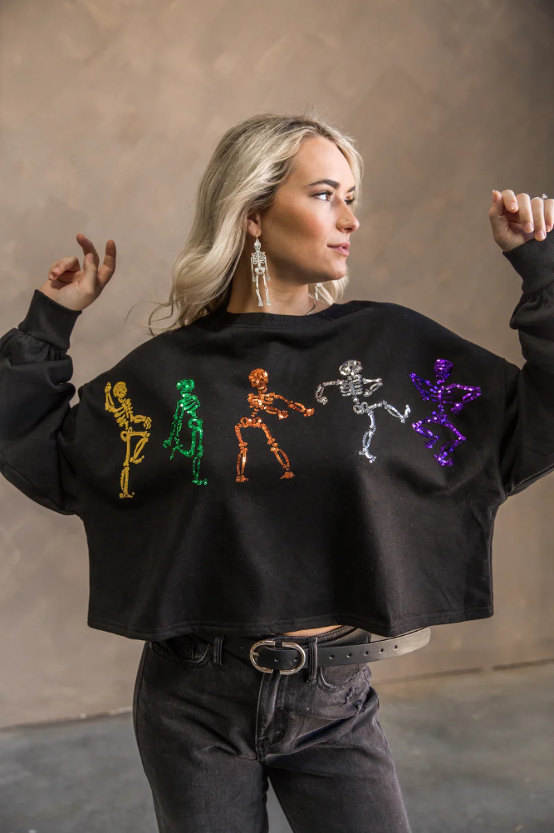 Skeleton Black Multi Sequin Long Sleeve Top