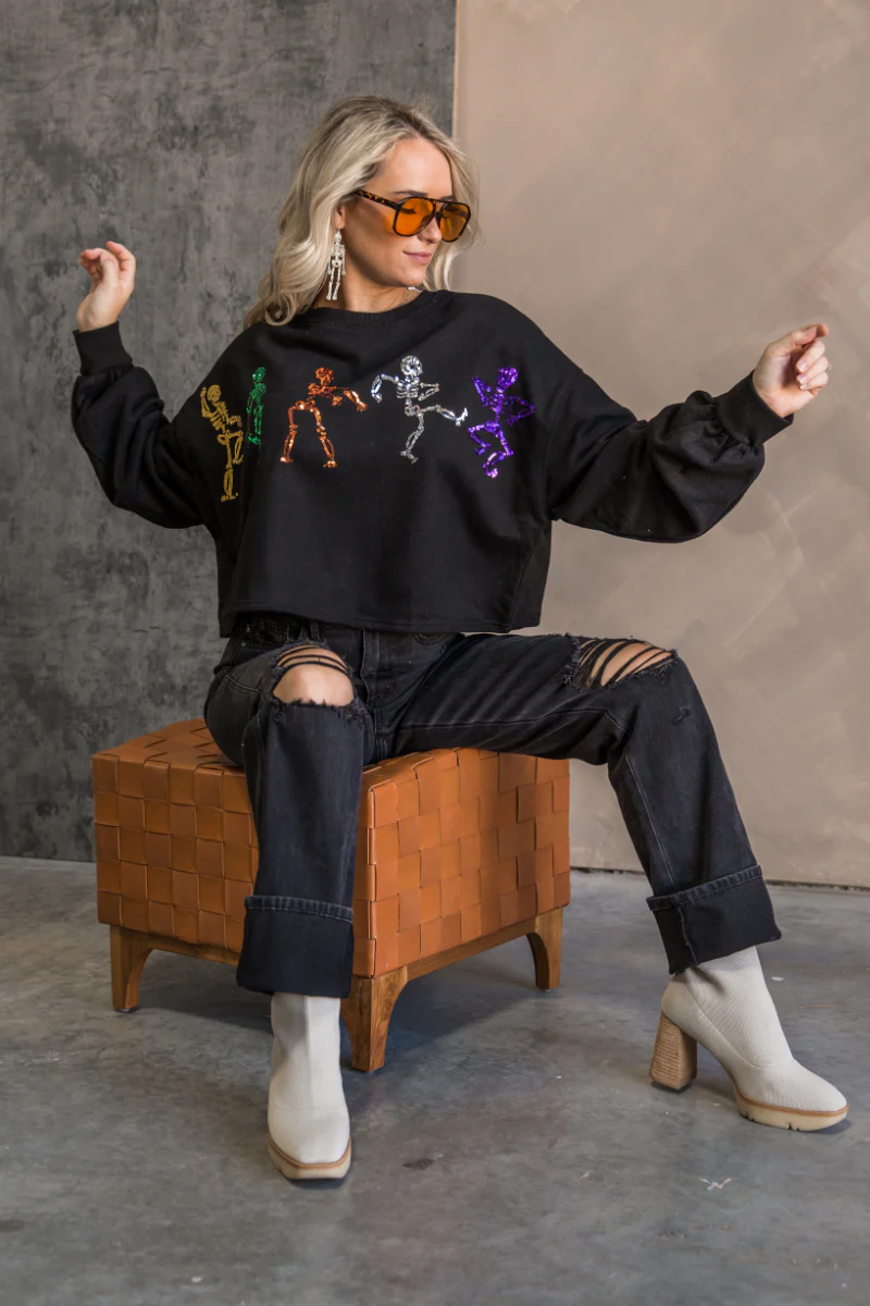 Skeleton Black Multi Sequin Long Sleeve Top - Image 2