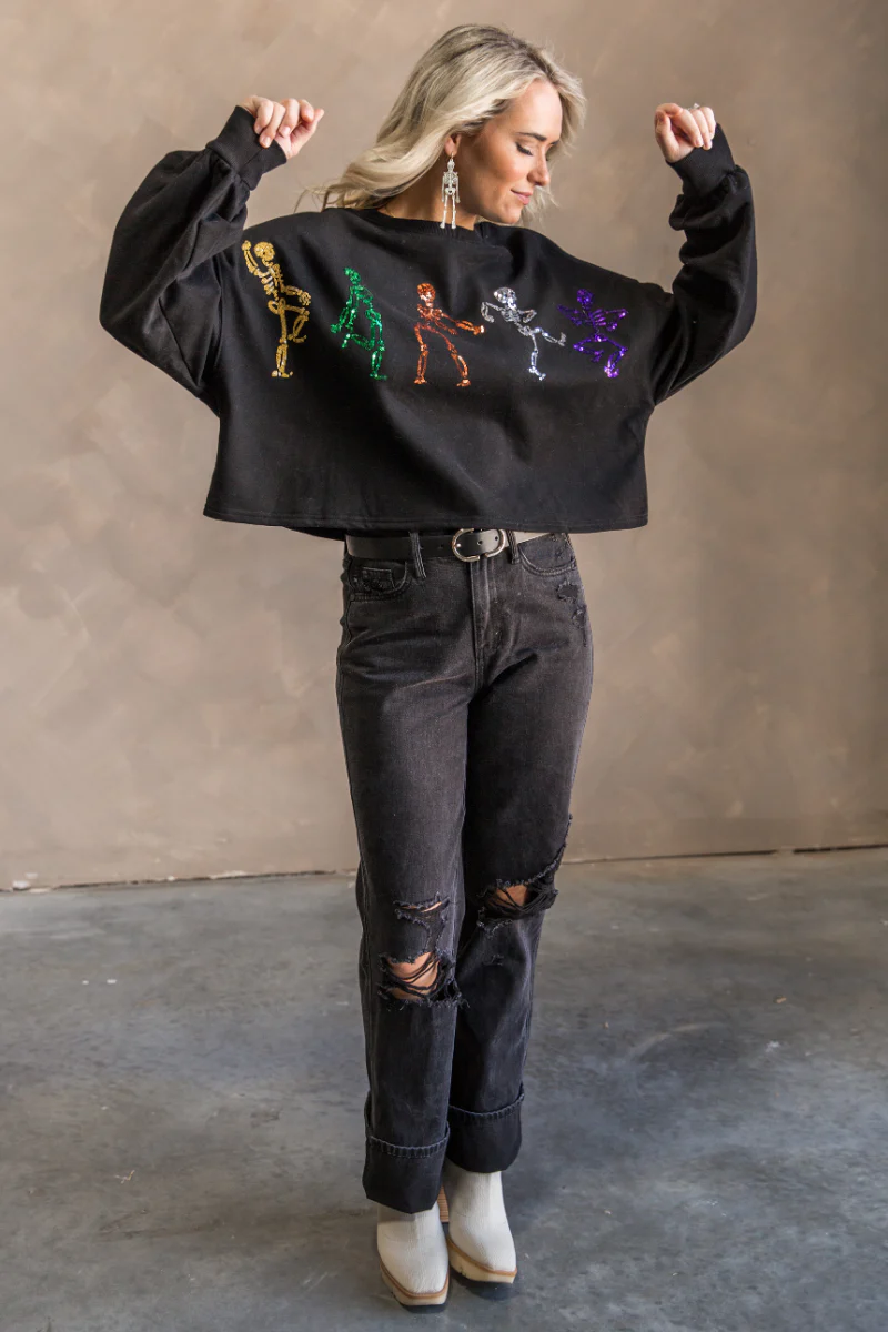 Skeleton Black Multi Sequin Long Sleeve Top - Image 3