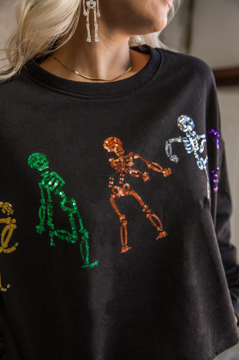 Skeleton Black Multi Sequin Long Sleeve Top - Image 4