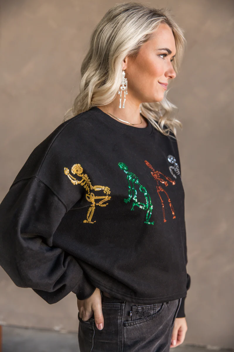 Skeleton Black Multi Sequin Long Sleeve Top - Image 5