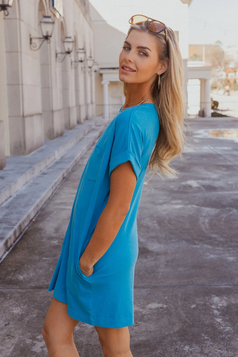 Skylar Blue Short Sleeve Mini Dress - Image 5