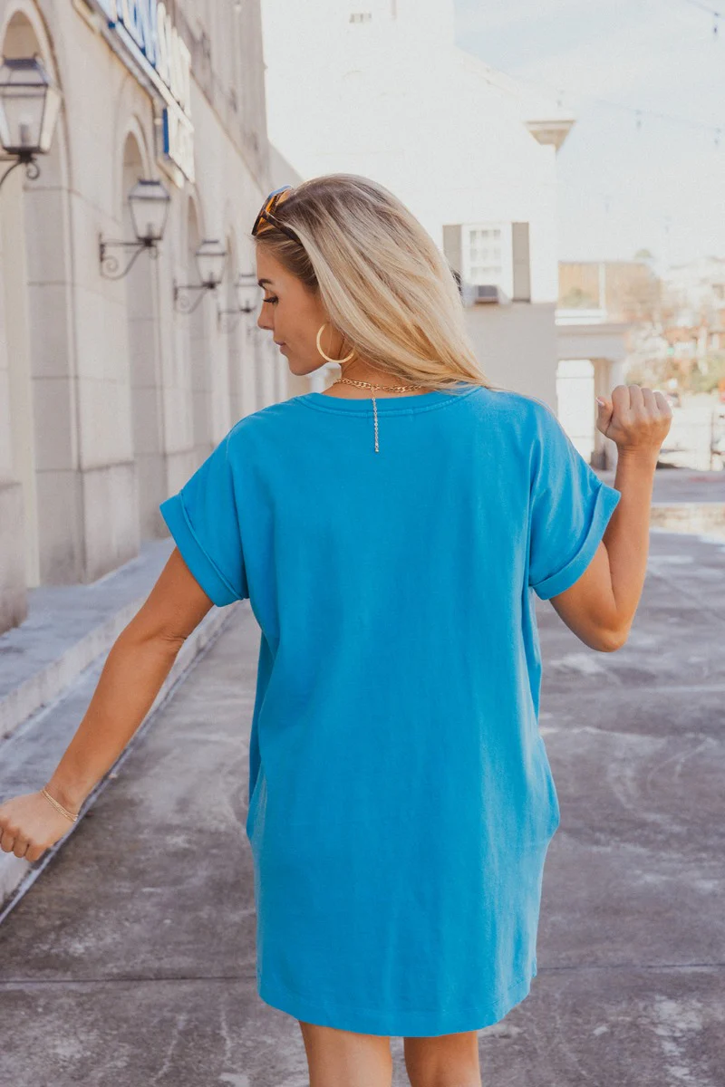 Skylar Blue Short Sleeve Mini Dress - Image 6