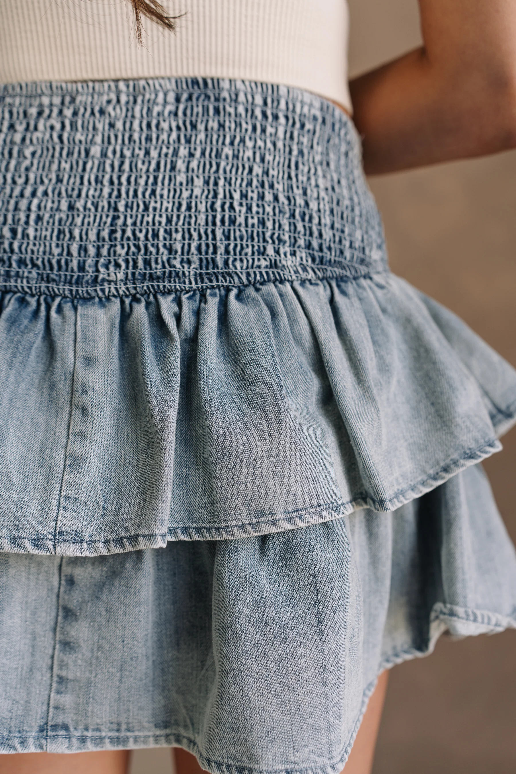 Skylar Light Washed Denim Tiered Skirt - Image 10