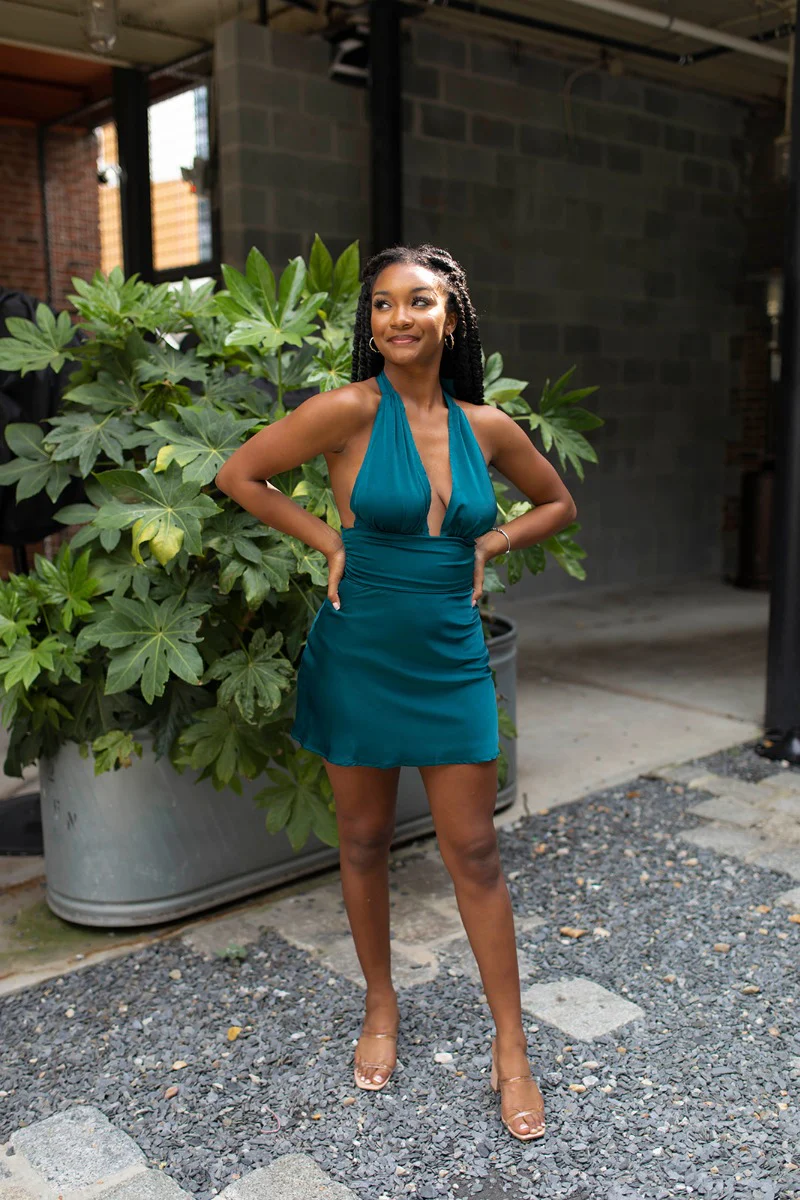 Skylar Satin Dress in Teal - Image 2