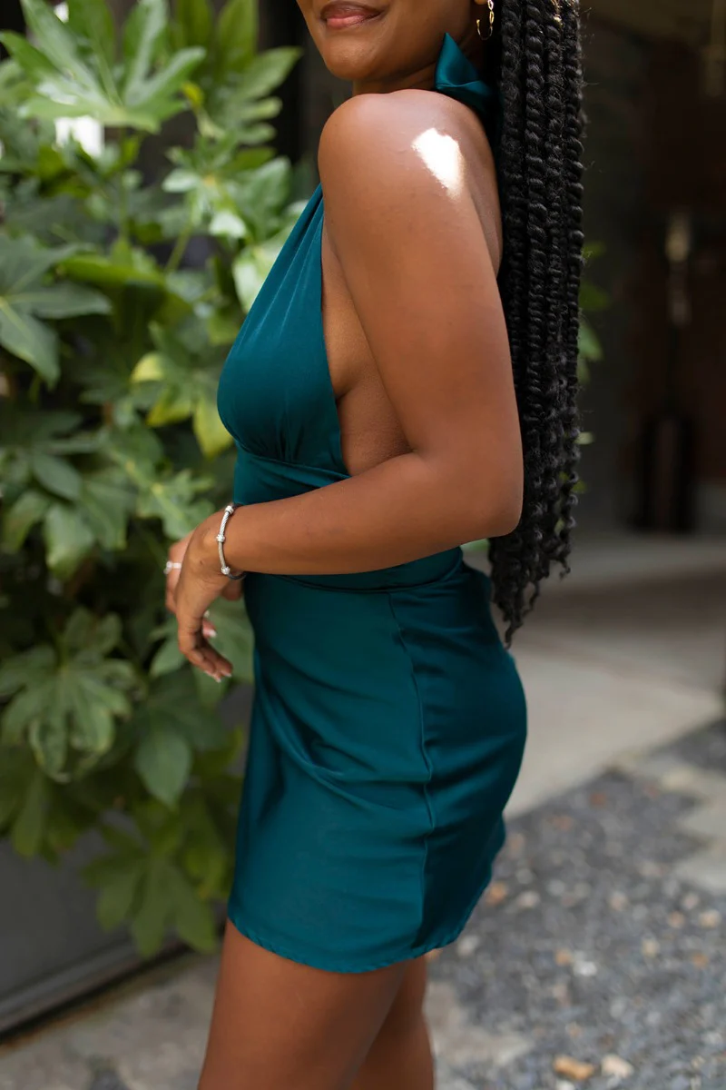 Skylar Satin Dress in Teal - Image 3
