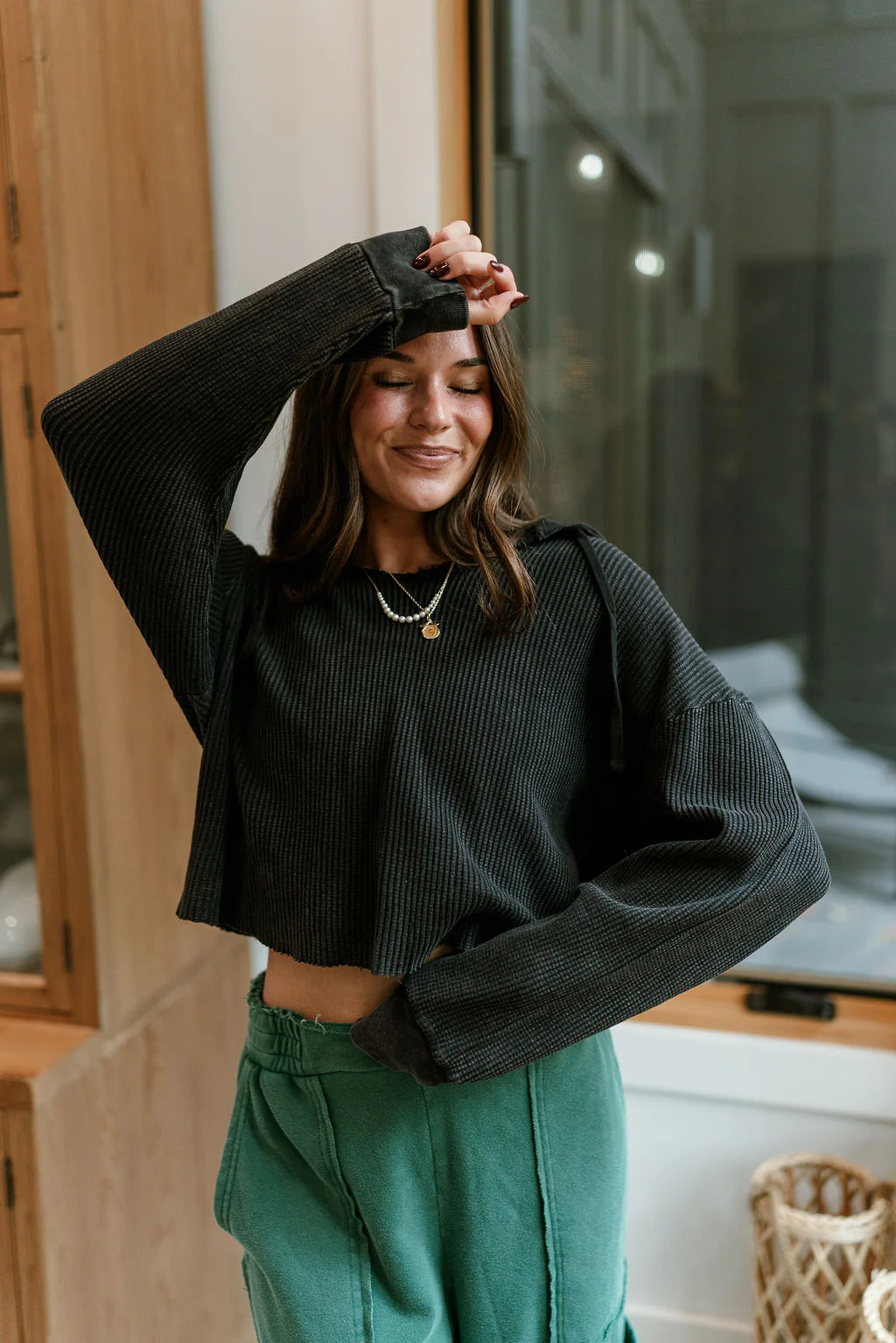 Skyler Black Thermal Hoodie Top - Image 3