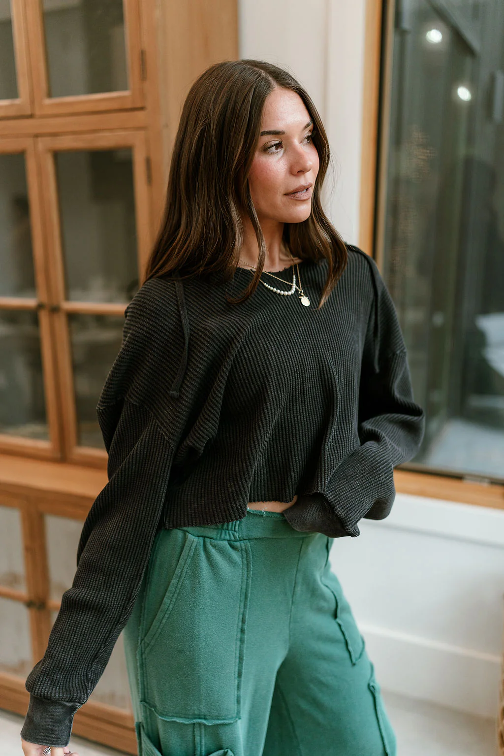Skyler Black Thermal Hoodie Top - Image 4