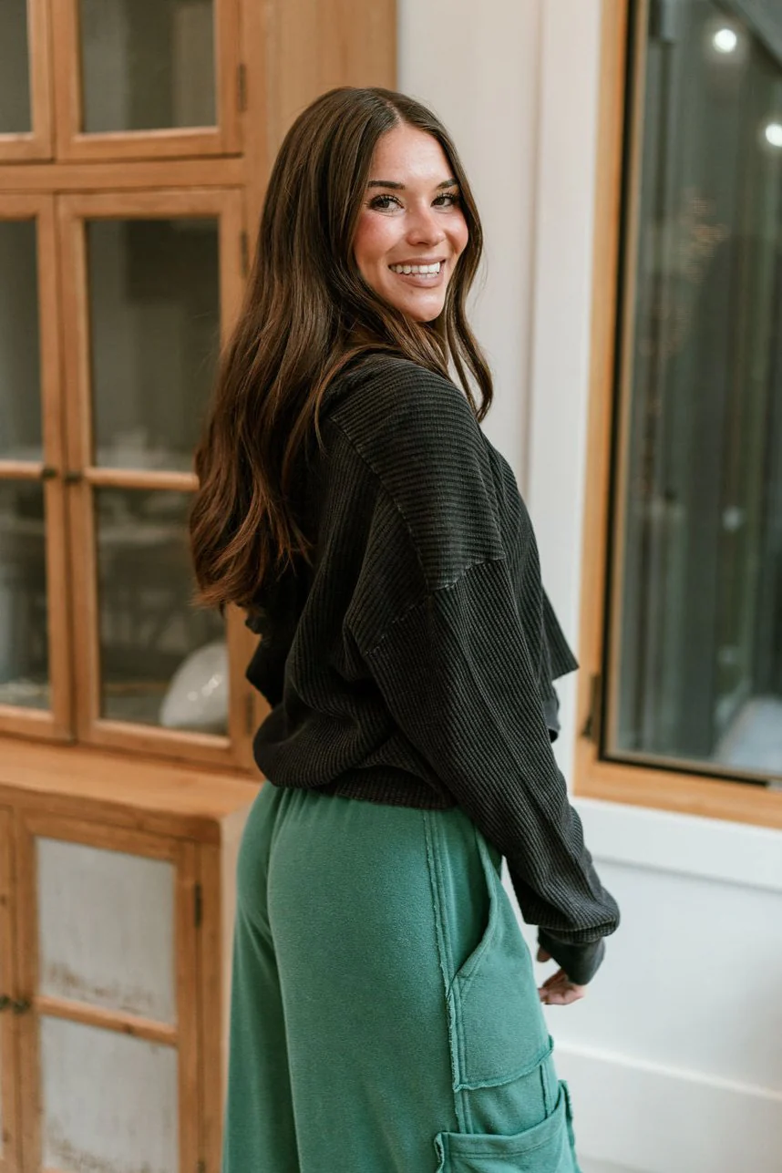 Skyler Black Thermal Hoodie Top - Image 5