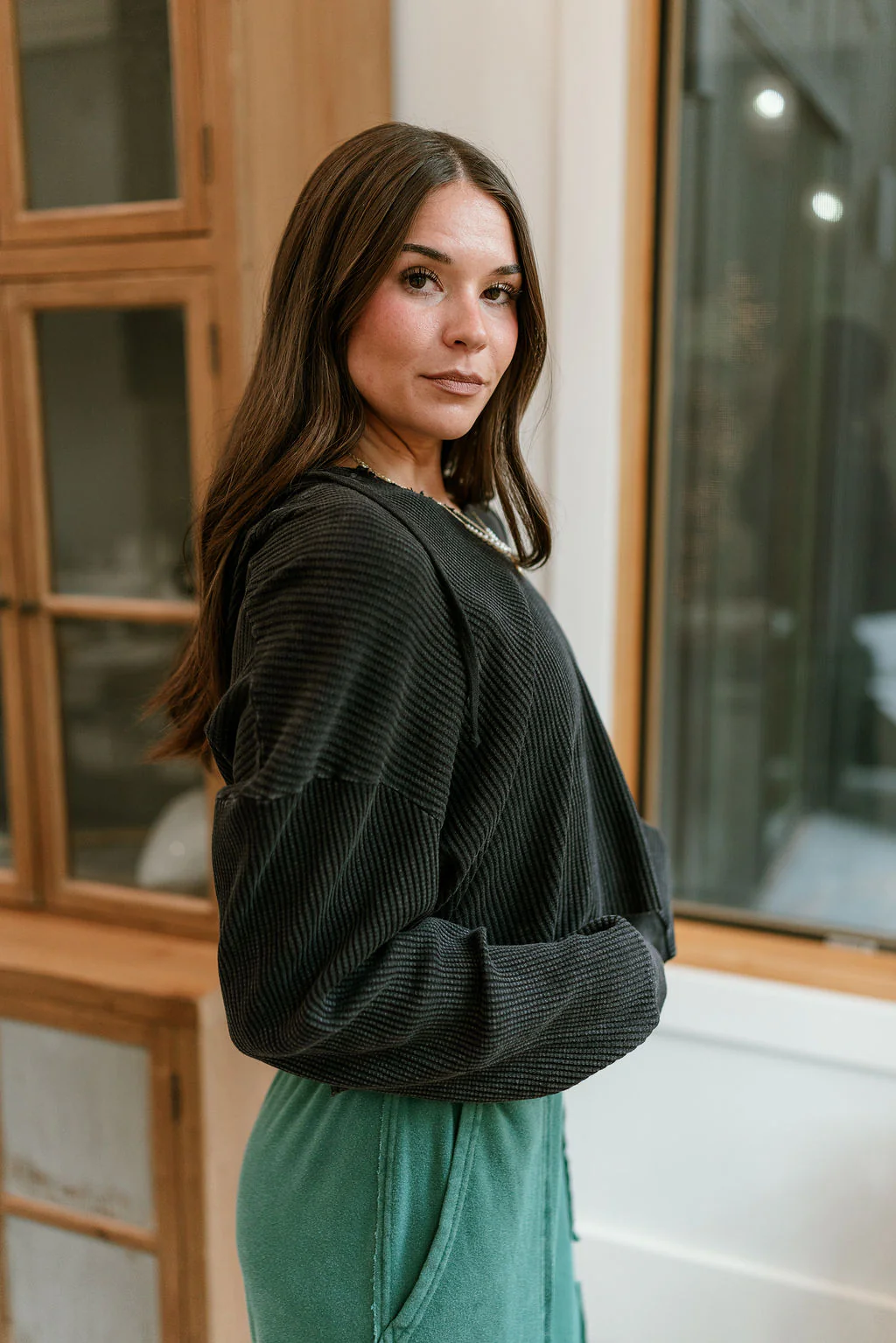 Skyler Black Thermal Hoodie Top - Image 6