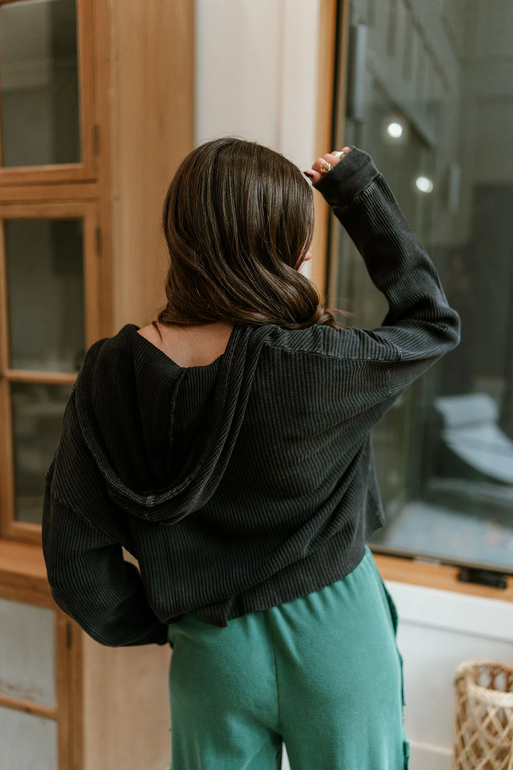 Skyler Black Thermal Hoodie Top - Image 7