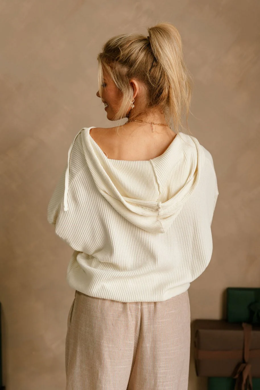 Skyler Cream Thermal Hoodie Top - Image 11