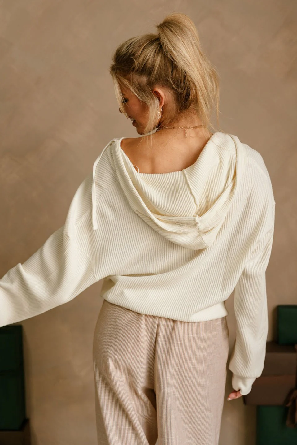 Skyler Cream Thermal Hoodie Top - Image 4