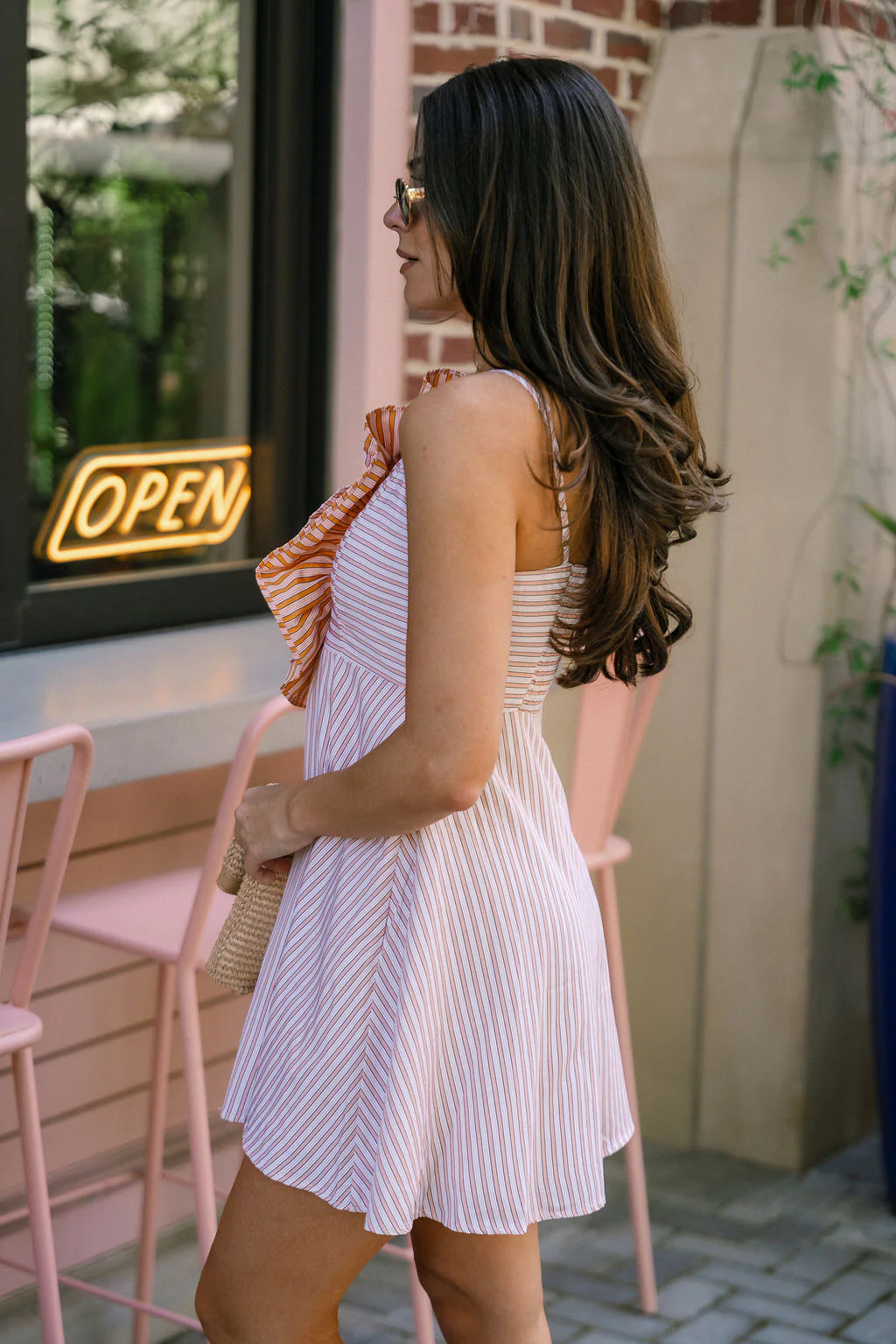 Skyler Peach Striped Ruffle Mini Dress - Image 11