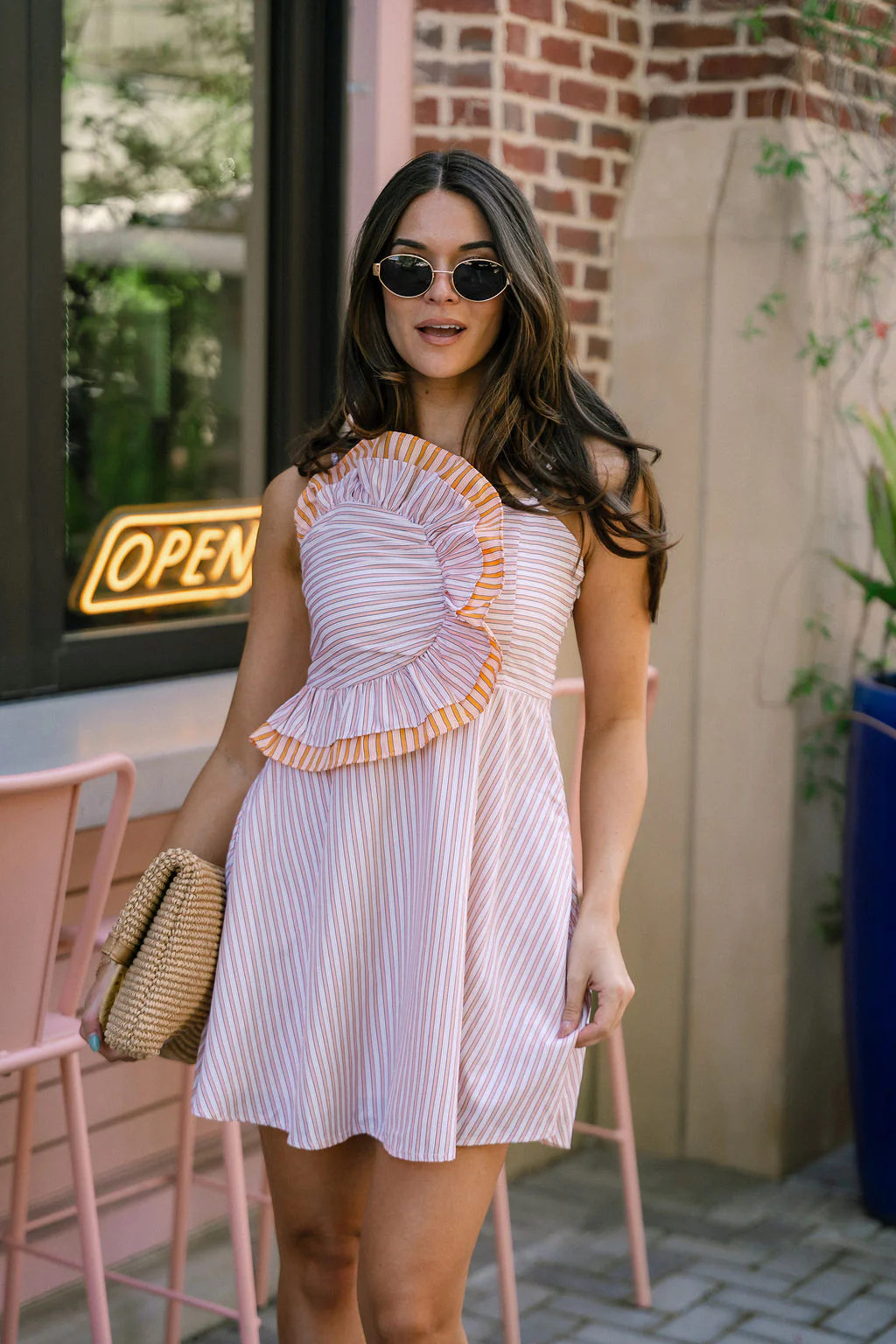 Skyler Peach Striped Ruffle Mini Dress - Image 13