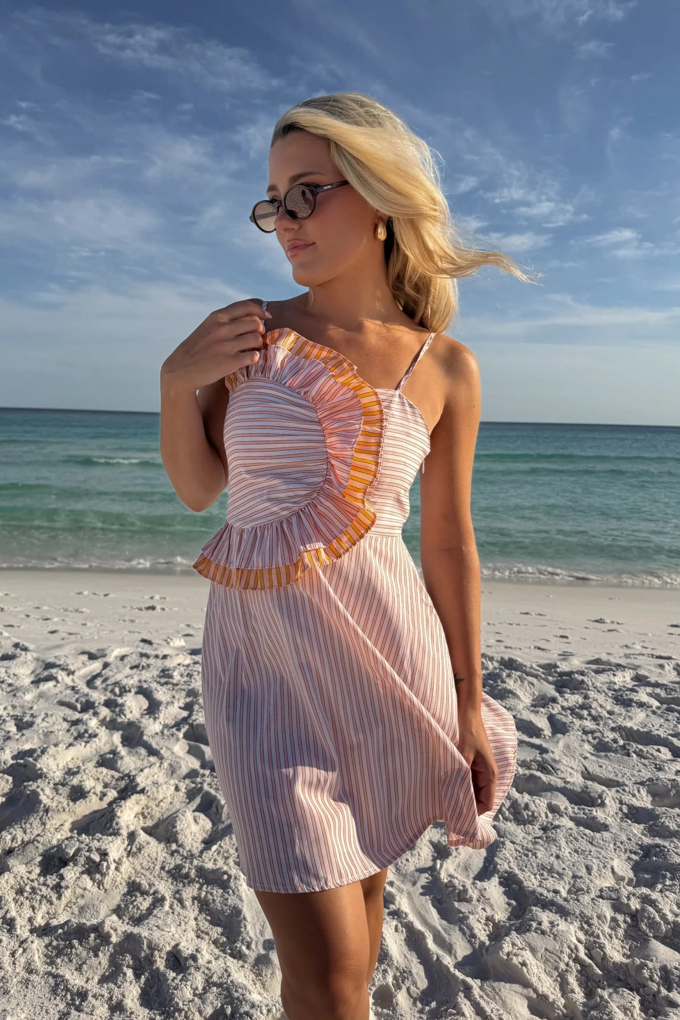 Skyler Peach Striped Ruffle Mini Dress - Image 2