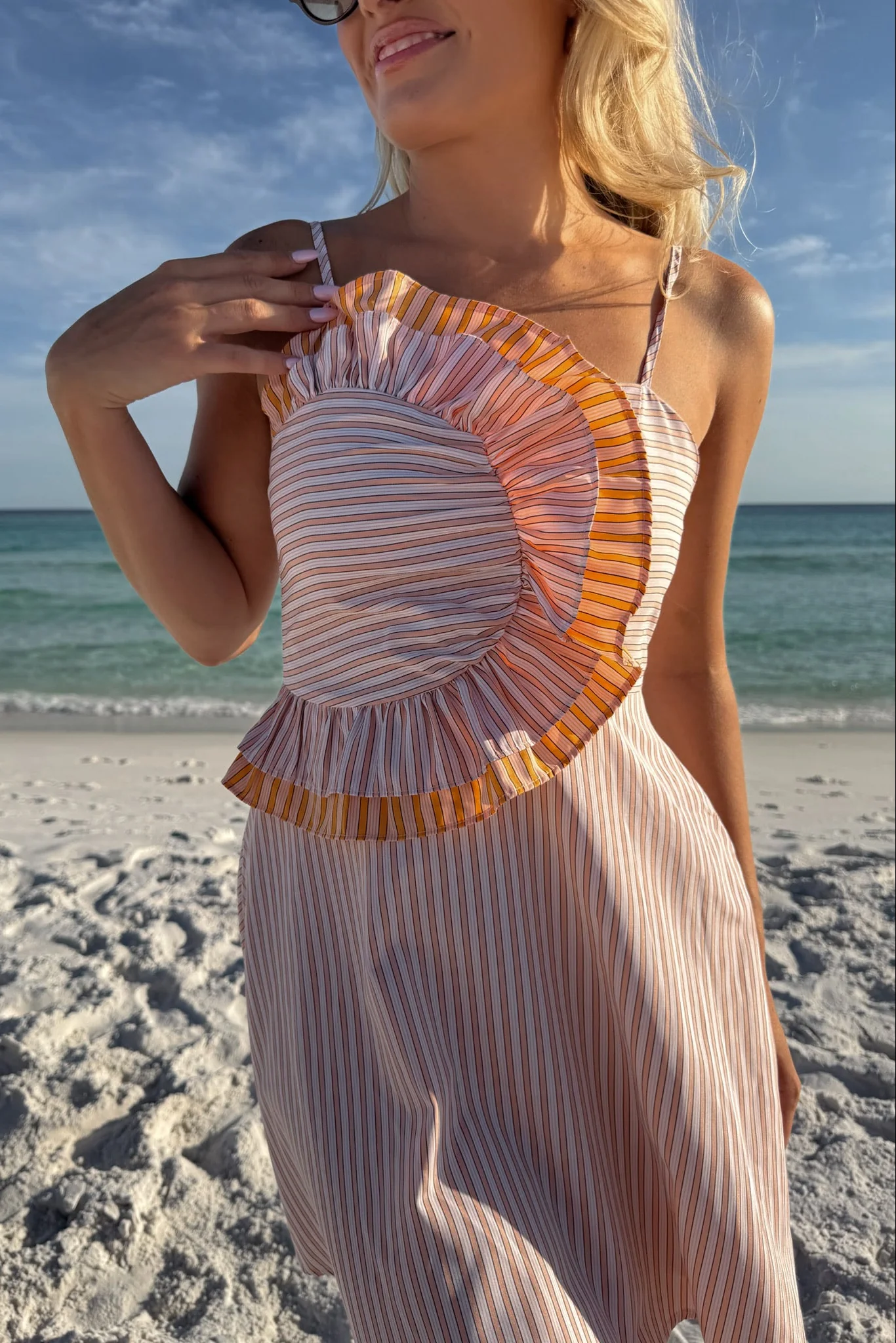 Skyler Peach Striped Ruffle Mini Dress - Image 3
